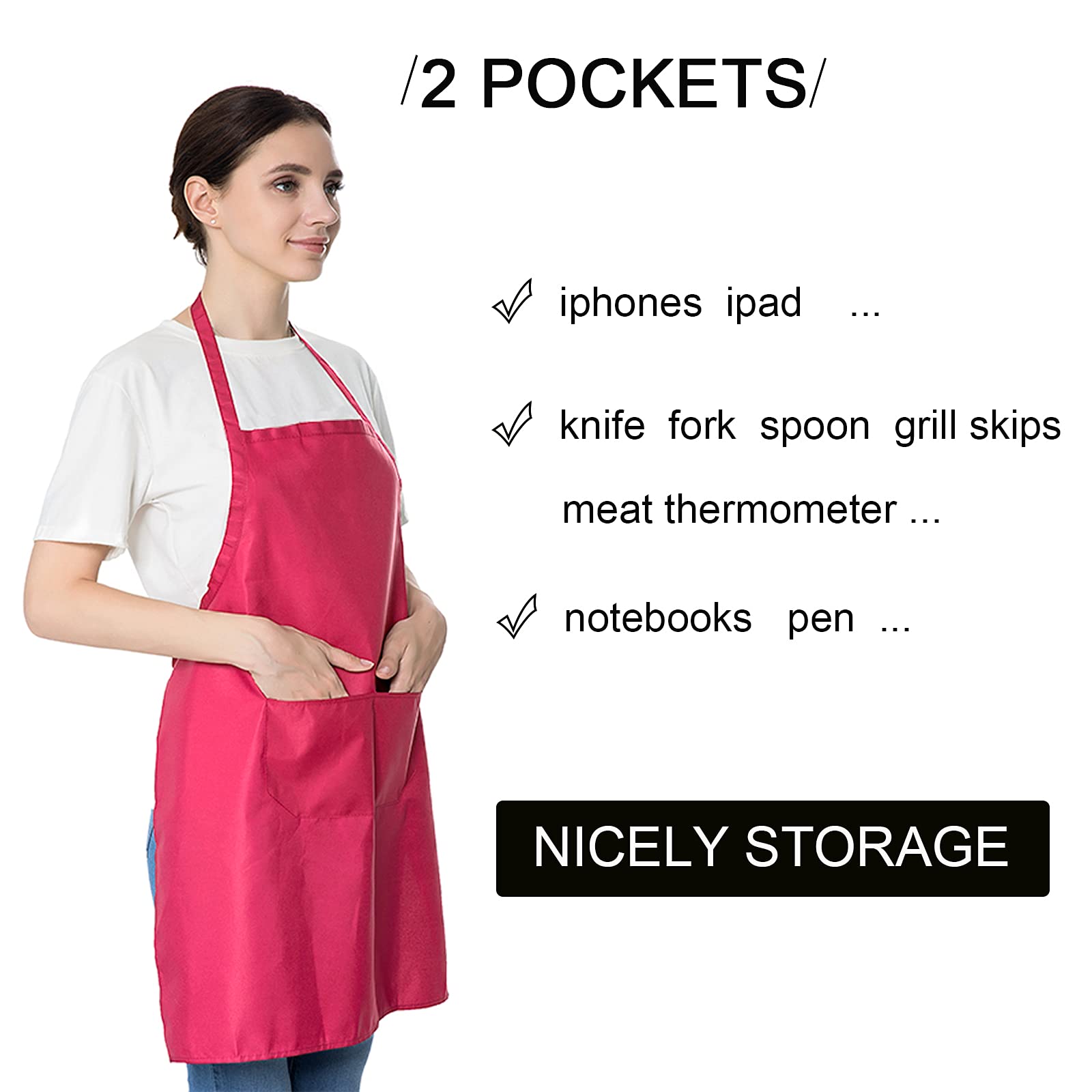 Loyhuang 6 Pcs Plain Bib Aprons For Women Men Bulk,Multicolor Apron With 2 Pockets For Painting Crafting Baking Cooking Kitchen.