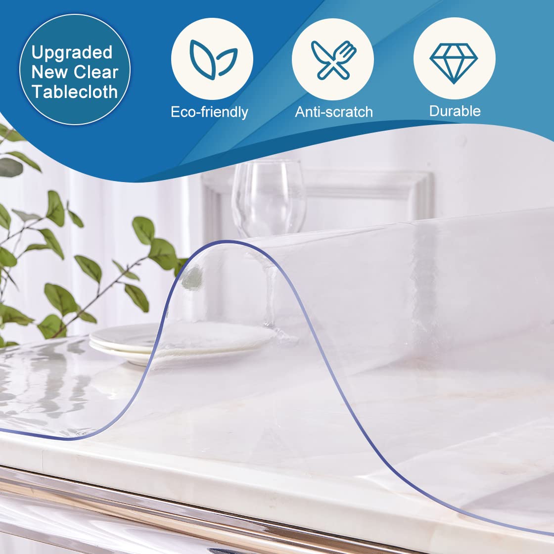 Bobetter 14 X 63 Inch Crystal Desk Cover Protector 1.5Mm Thicken Plastic Clear Table Pad Desk Mat Desk Protector For Office Comp