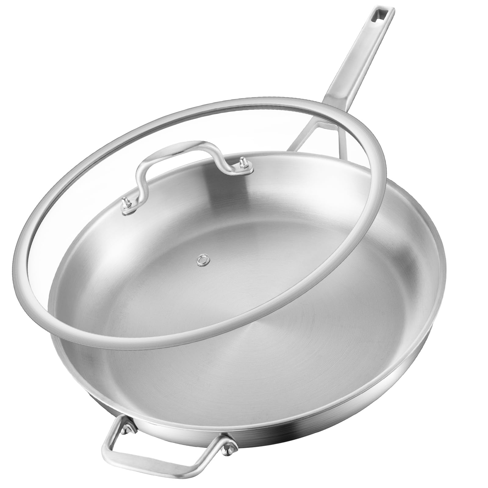 Yeksum Stainless Steel Pan,14 inch Frying Pan, Heavy Duty, Large Frying Pan, Fast & Even Heating, Up to 650, Oven & Dishwasher S