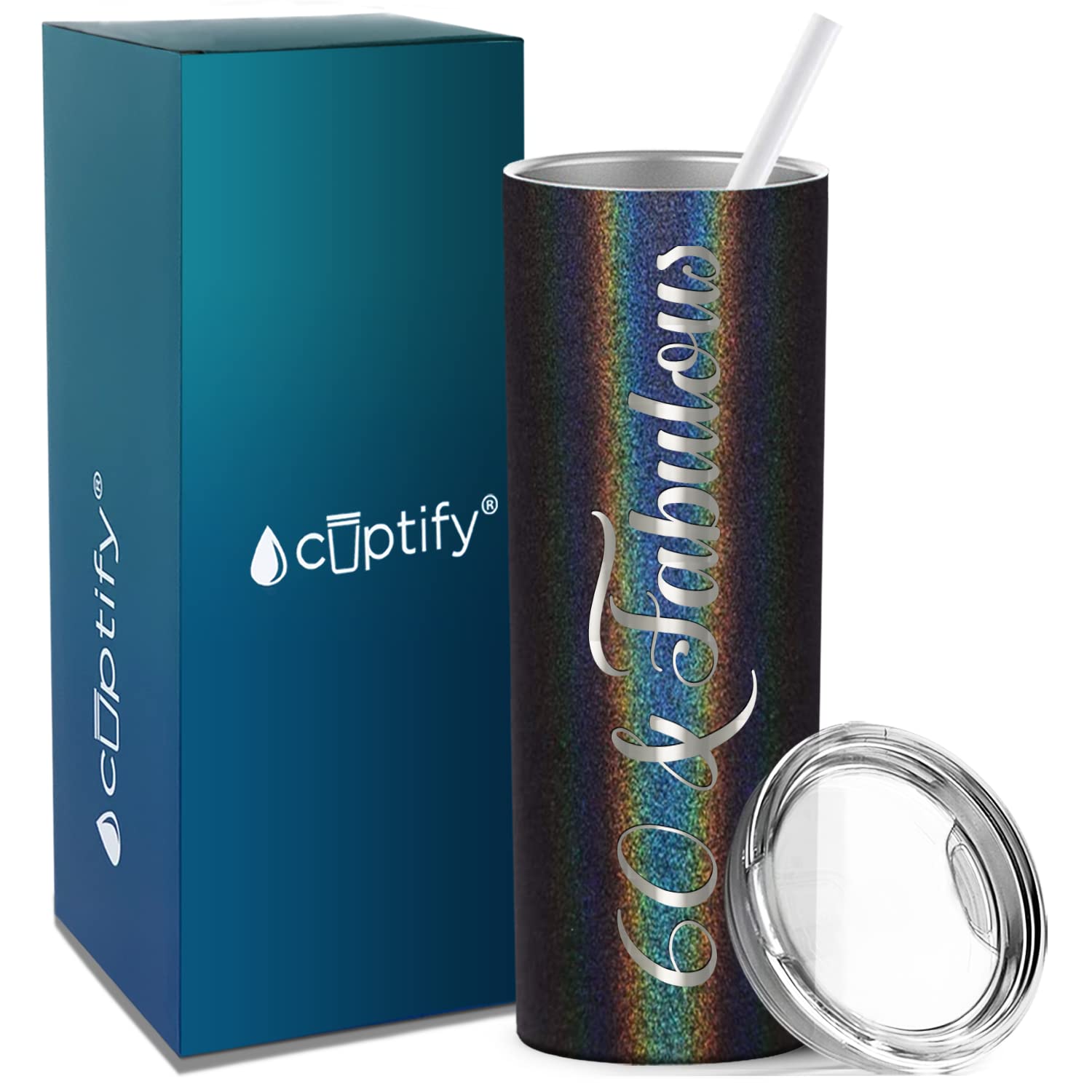 60 & Fabulous 20 Oz Skinny Tumbler 60Th Birthday Gifts For Women On Black Glitter Decorations Funny Present Vacuum Insulated Cup