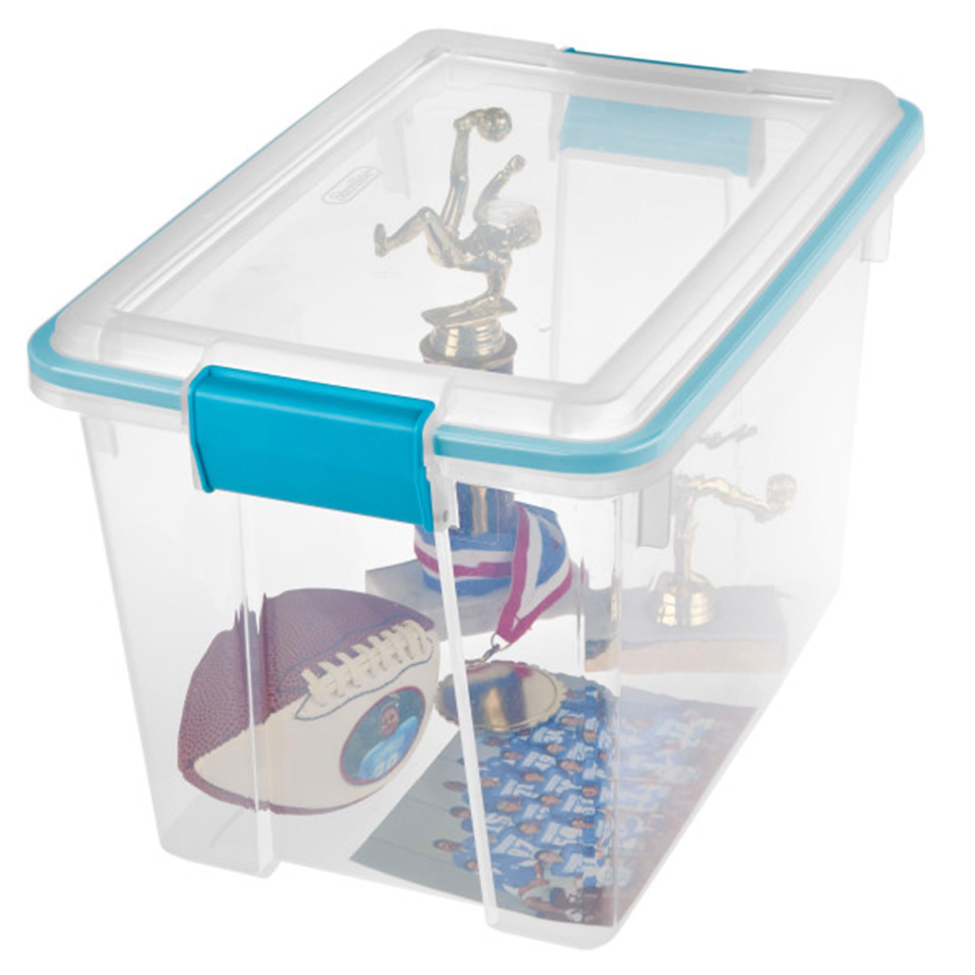 Sterilite 20 Qt Gasket Box, Stackable Storage Bin With Latching Lid And Tight Seal Plastic Container To Organize Basement, Clear
