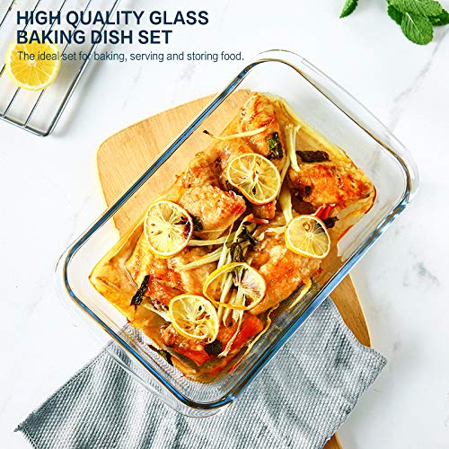8-Piece Deep Glass Baking Dish Set with Plastic lids Rectangular Glass Bakeware Set with Lids  Baking Pans for Lasagna  Leftovers  Cooking  Kitchen  Freezer-to-Oven and Dishwasher  Gray