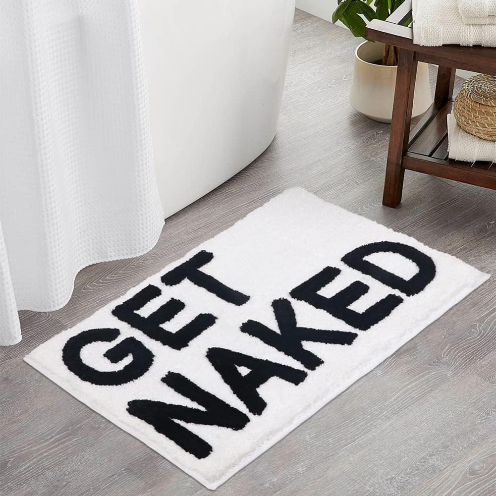 Get Naked Bath Mat, Non-Slip Bathroom Rug, Tufted Area Rug, Slogan Bathroom Rug, Black Bath Mat, Novelty Bath Mat, Absorbent Bat