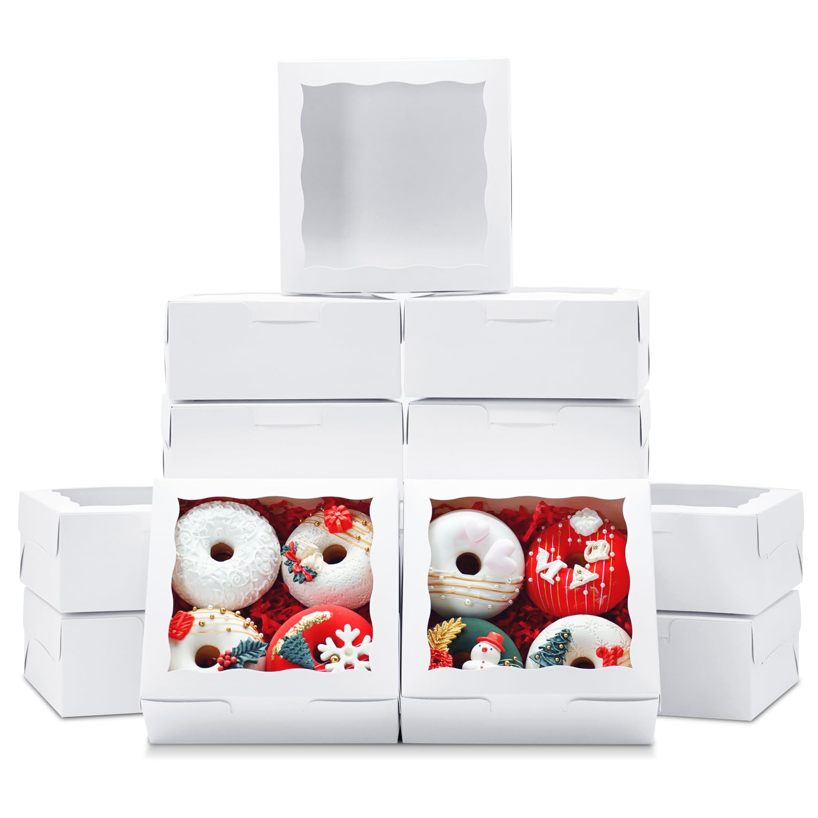 XINHPKGG 50pcs Cookie Boxes 6x6x2.5 Inch Bakery Boxes with Window Treat Box Chocolate Covered Strawberries Box for Wedding Party