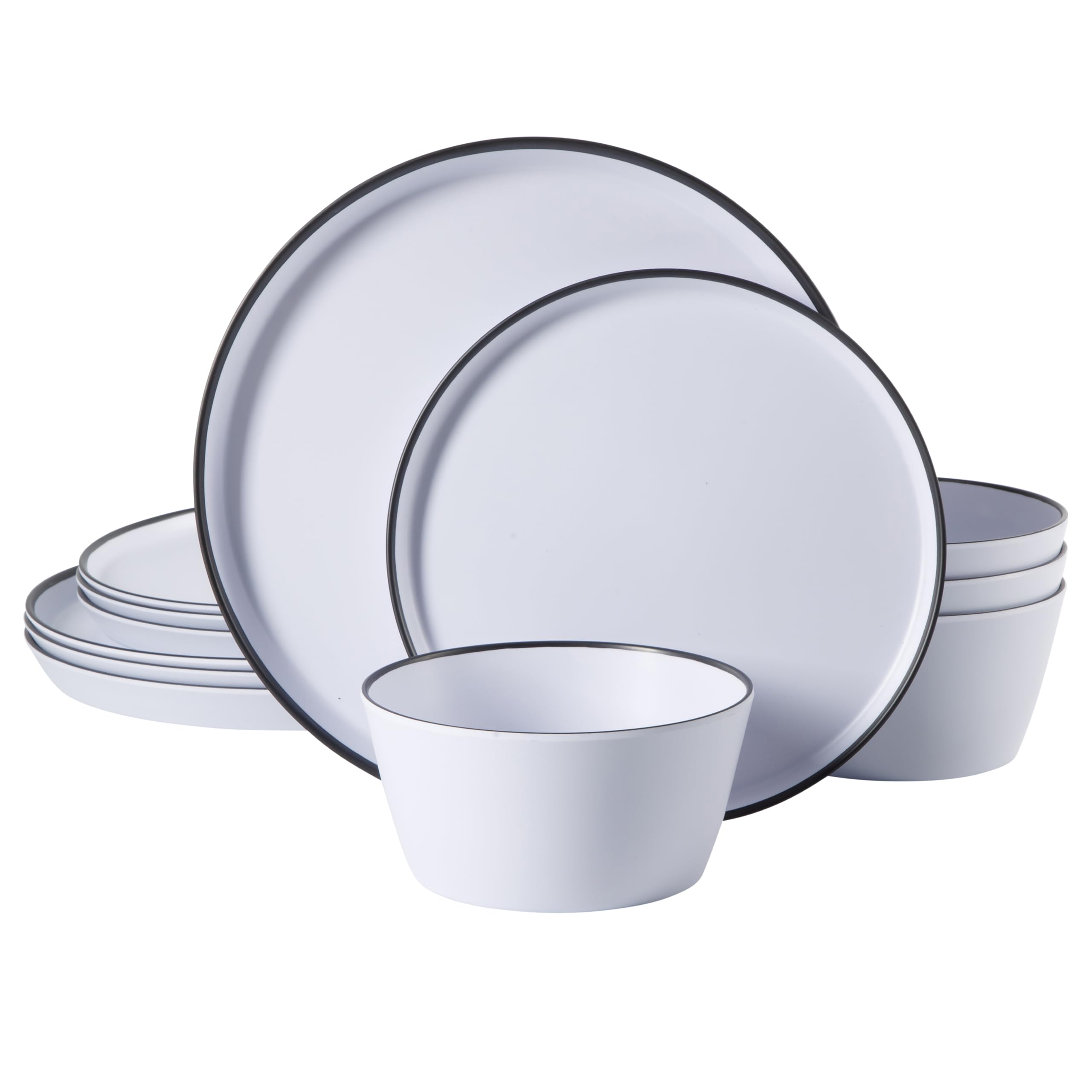 Gibson Home Folsom Shores 12 Piece Unbreakable Modern Melamine Plates and Bowls Dinnerware Set - Outdoor, Camping, & Everyday Us
