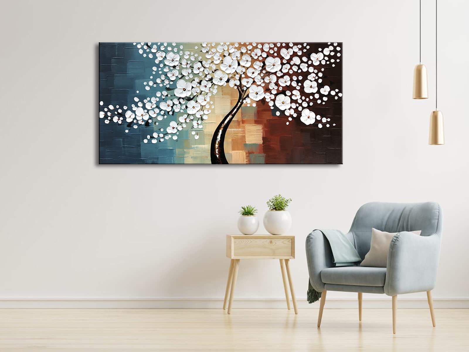 Wieco Art Blooming Life Extra Large Abstract Floral Oil Paintings On Canvas Wall Art For Living Room Bedroom Home Decorations Mo