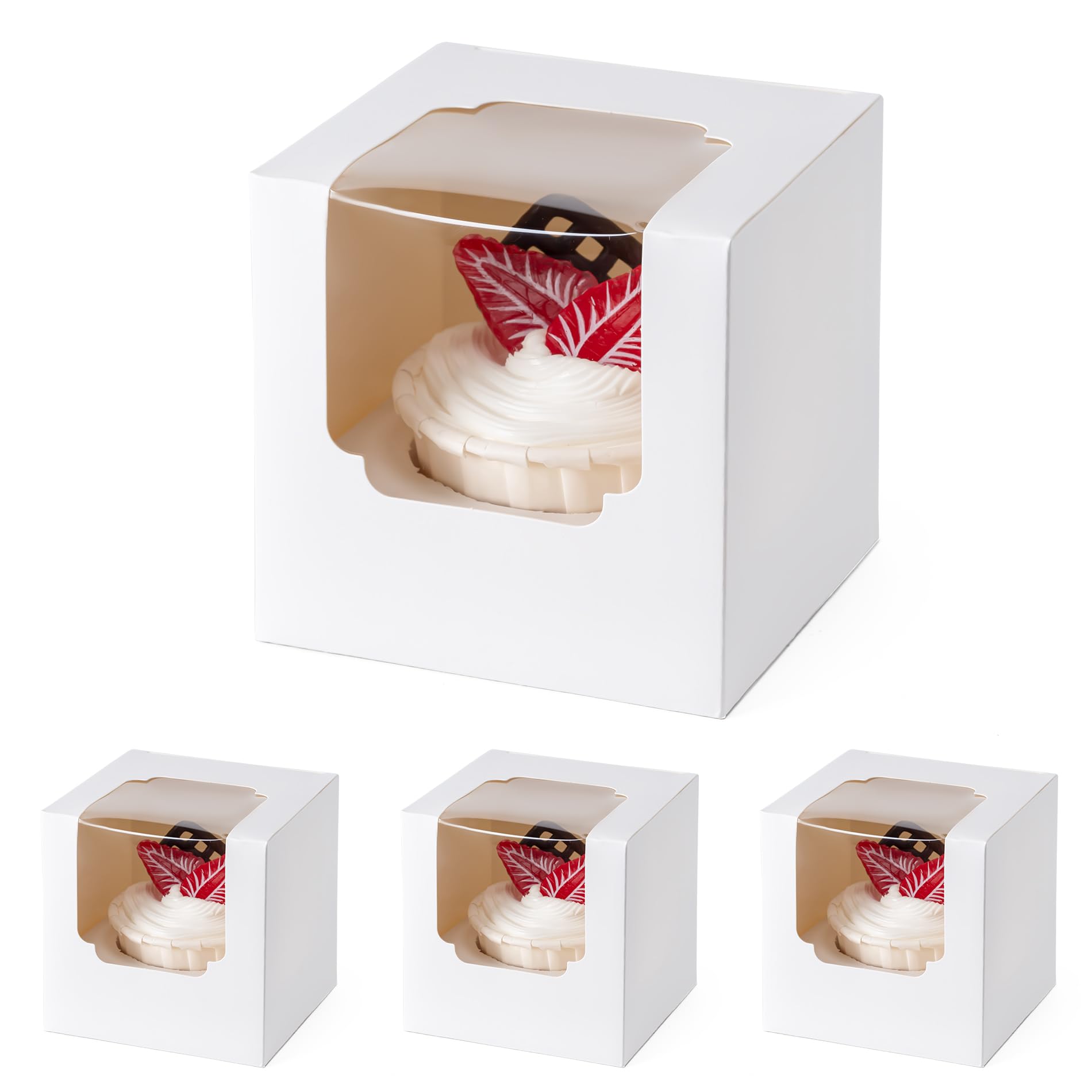 BOOMIBOO 25 Pack Individual Cupcake Containers, Cupcake Boxes with Window, Food Grade Cupcake Holders with Inserts, Stackable De