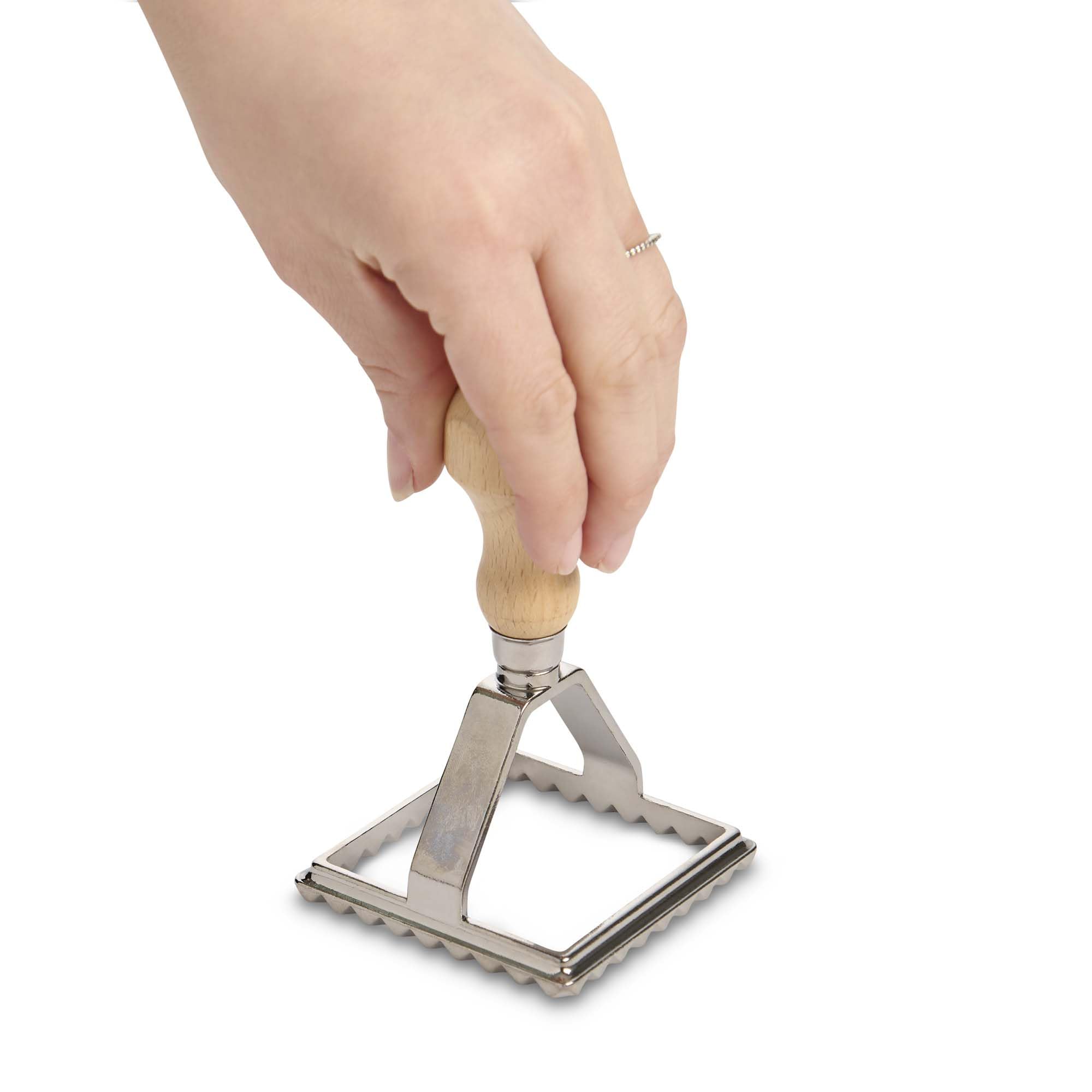 Fantes Ravioli Maker Stamp Set, Square Stamp With Wooden Handle And Fluted Edge, 2.75-Inch, The Italian Market Original Since 19