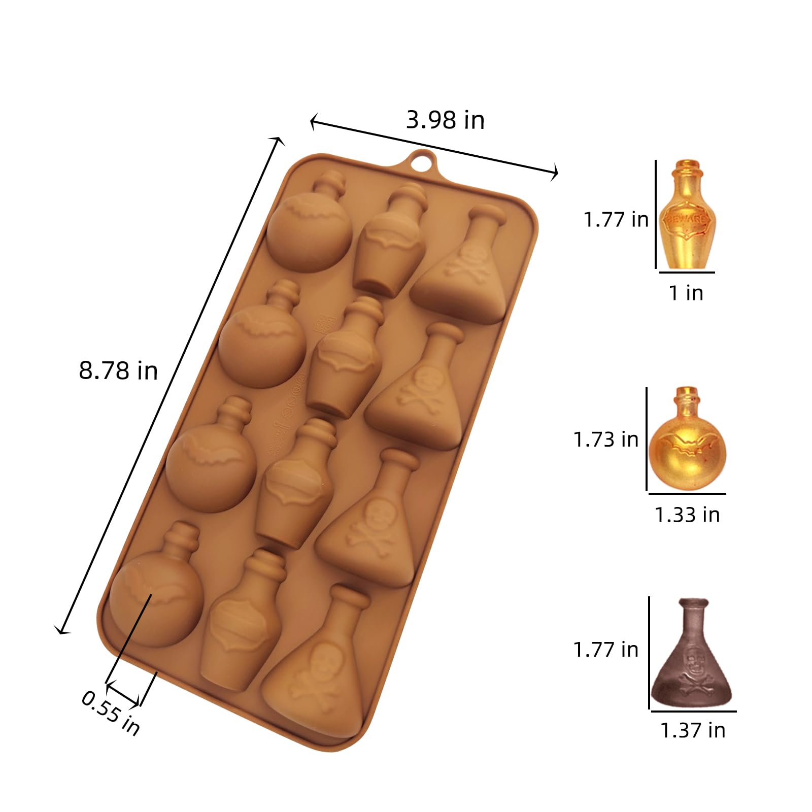 Halloween Chocolate Molds 3Pcs Silicone Candy Molds Halloween Apothecary Potion Bottle For Ice Cube Jelly Crayon Gummy Cupcake D