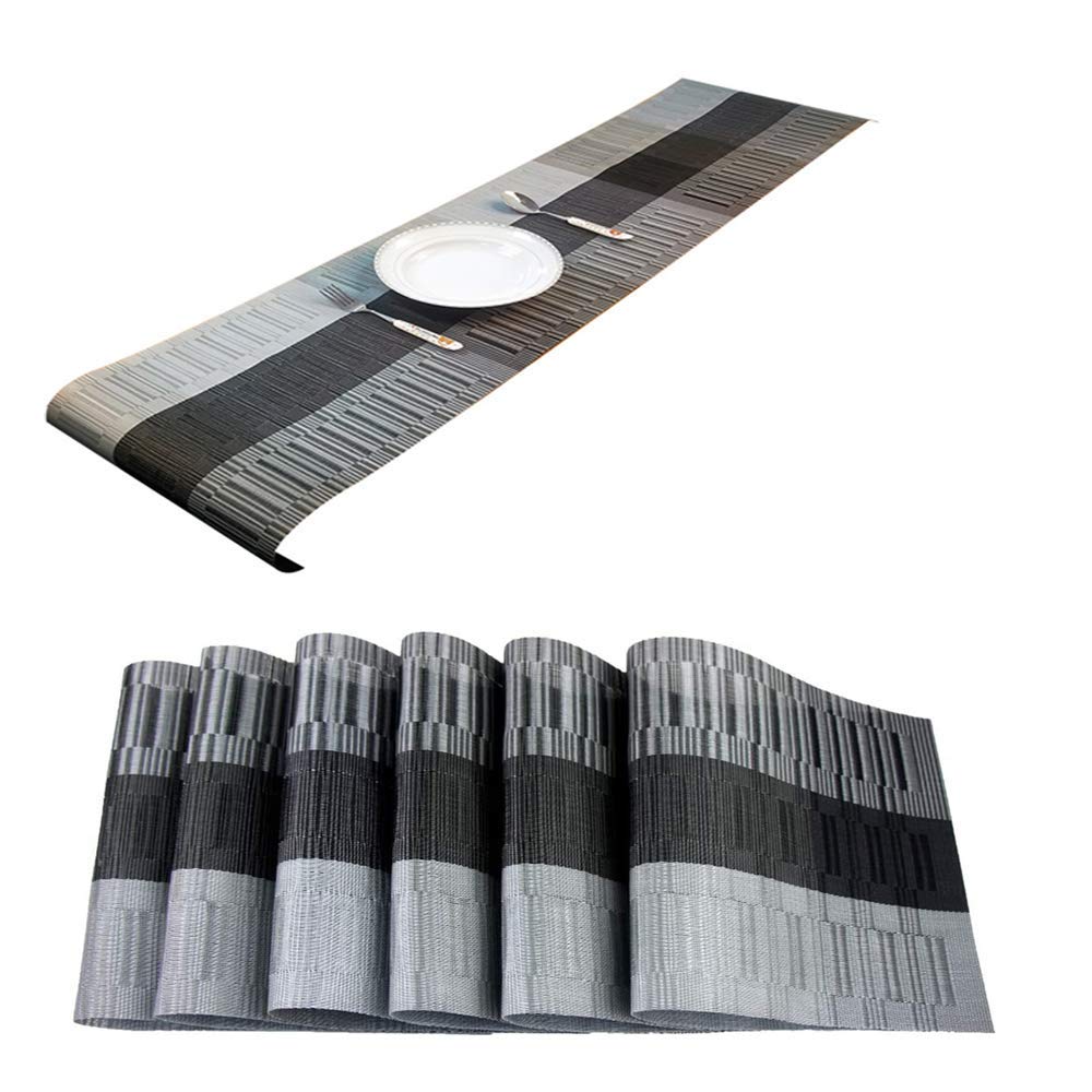 Placemats With Table Runner Set Place Mats, Woven Crossweave Vinyl Kitchen Tablemat, Washable Pvc Table Mats For Dining Table, P