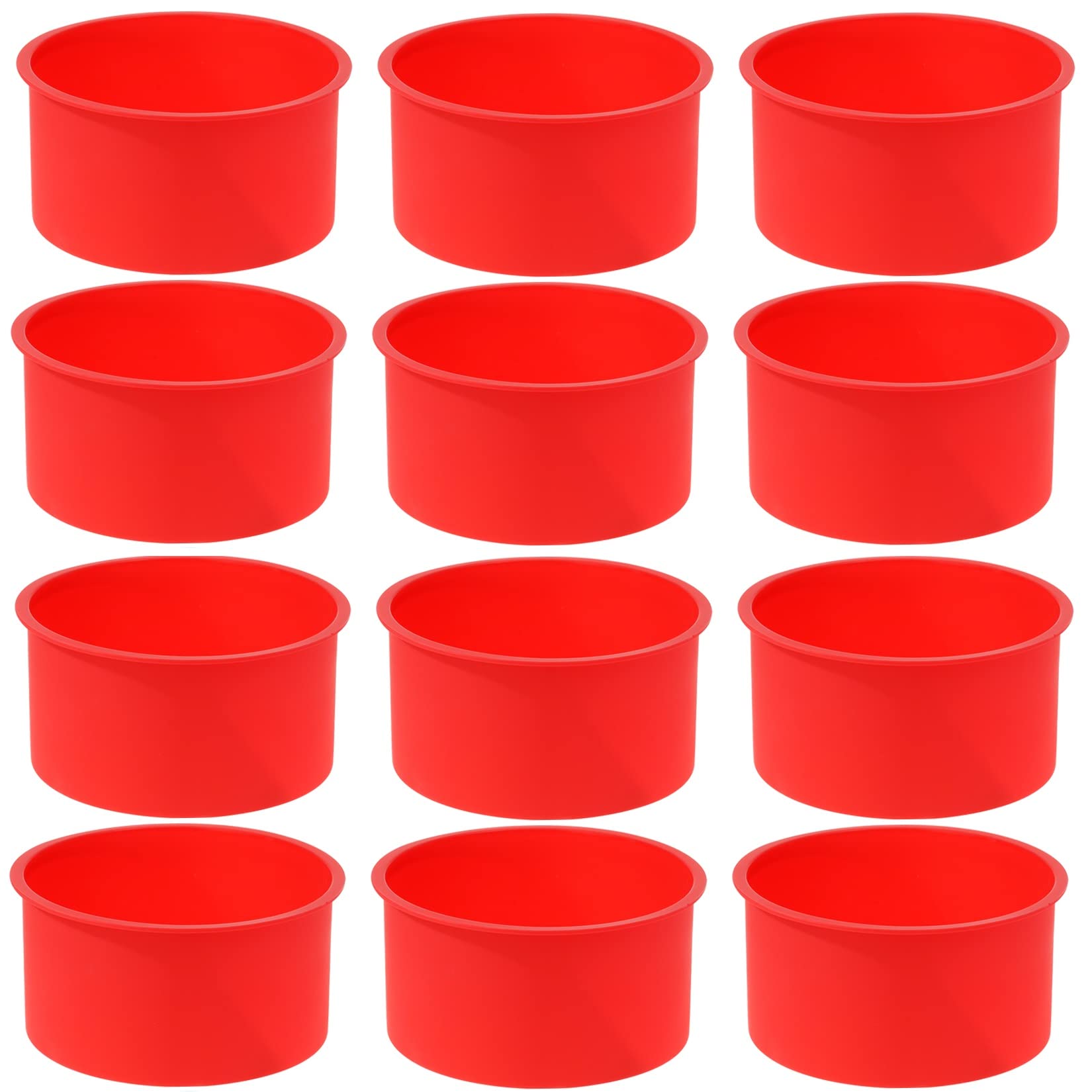 Mifengda 12Pcs Silicone Cake Mold Baking Round Cake Molds 4 Inch Non-Stick Baking Pan Kitchen Silicone Cake Molds For Baking(Red