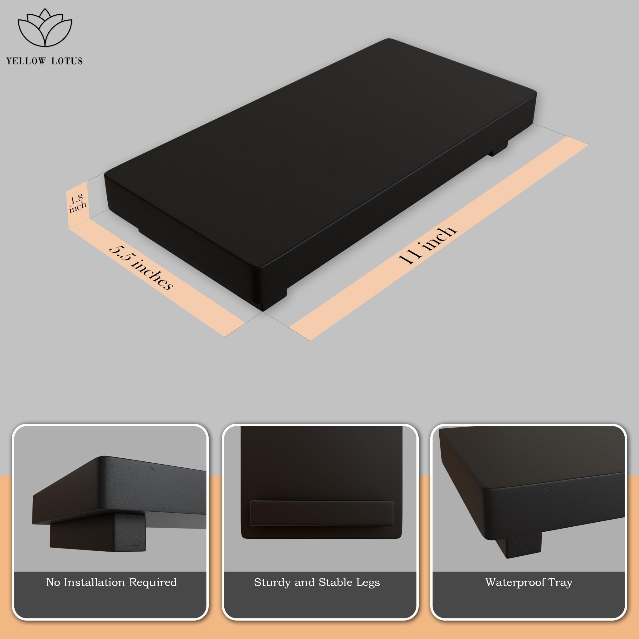 Yellow Lotus Wooden Tray For Bathroom Decor -11    Small Wood Riser For Kitchen Counter, Pedestal Stand Display, Decorative Foot