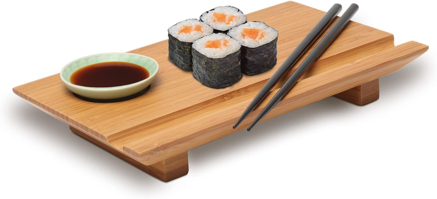 Joyce Chen 55-1106, Bamboo Sushi Board Set, 6-Inch By 10-1/2-Inch