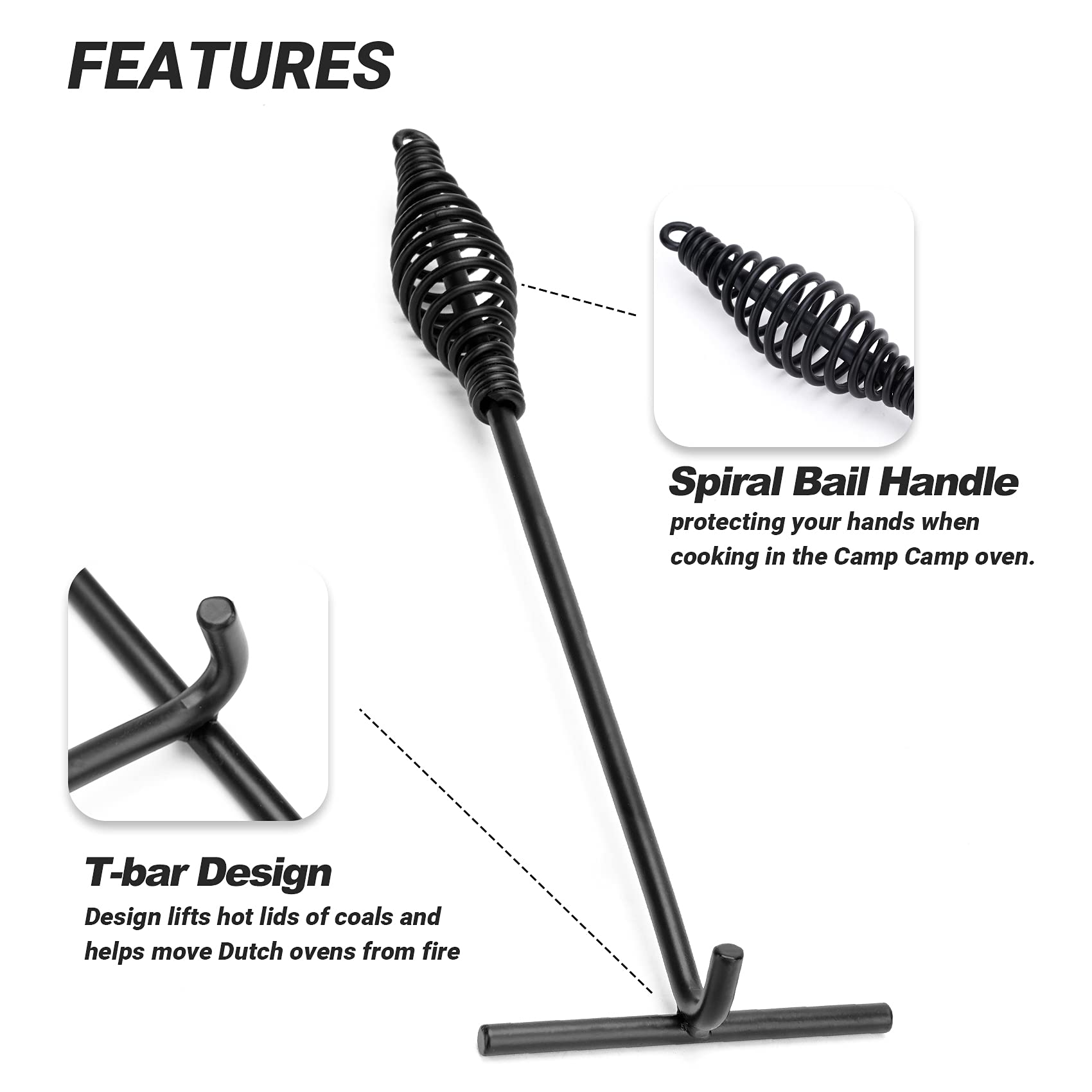Stanbroil 15'' Dutch Oven Lid Lifter With Spiral Bail Handle, Cast Iron Dutch Oven Lid Lifter For Outdoor/Campfire Cooking Acces