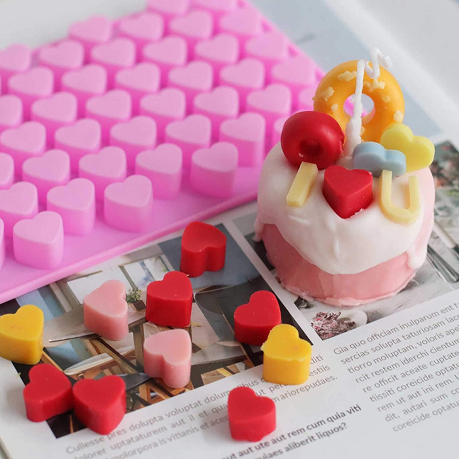 Heart Shaped Silicone Mold For Wax Melts 2Pcs 55-Cavity Heart Valentine Chocolate Silicone Mould Candy Gummy Jelly Ice Cube Tray