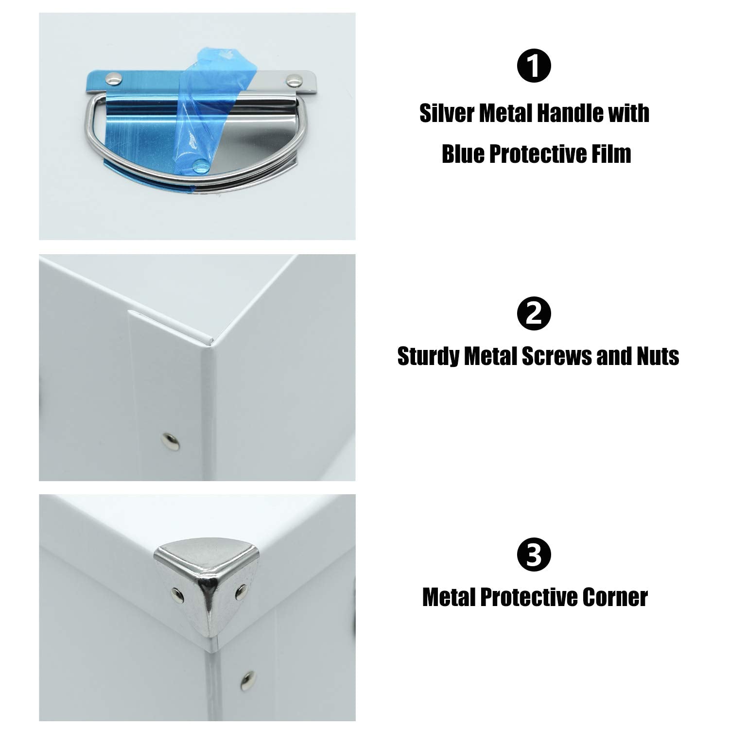 Guozi Collapsible Storage Box, Decorative Memory Box With Lid & Metal Reinforced Corners, Cardboard File Bin With Handles, Organ