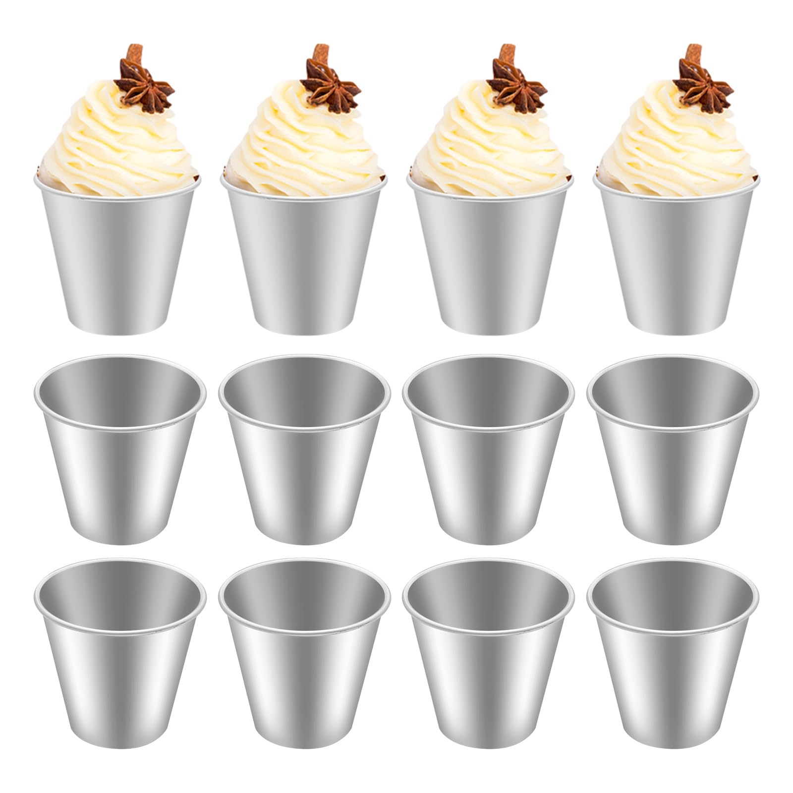 Vkinman 12 Pcs Pudding Molds Flan Molds For Baking Aluminum Baking Cups Muffin Tin Cupcake Mould Nonstick Souffle Darioles Mould