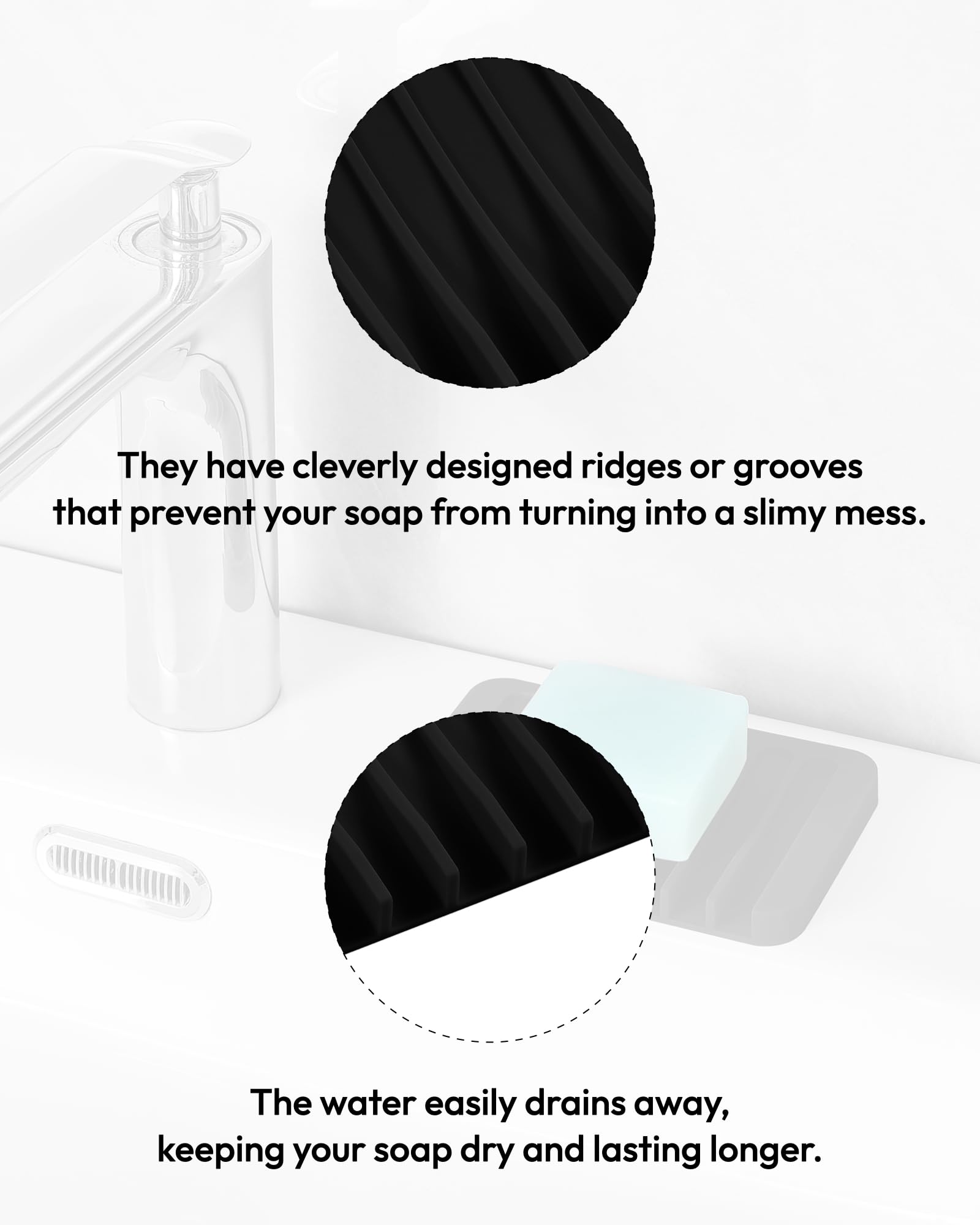 Jomeech Bathroom Soap Dish, Silicone Soap Holder For Bar Soap, Pack Of 2 (Black)