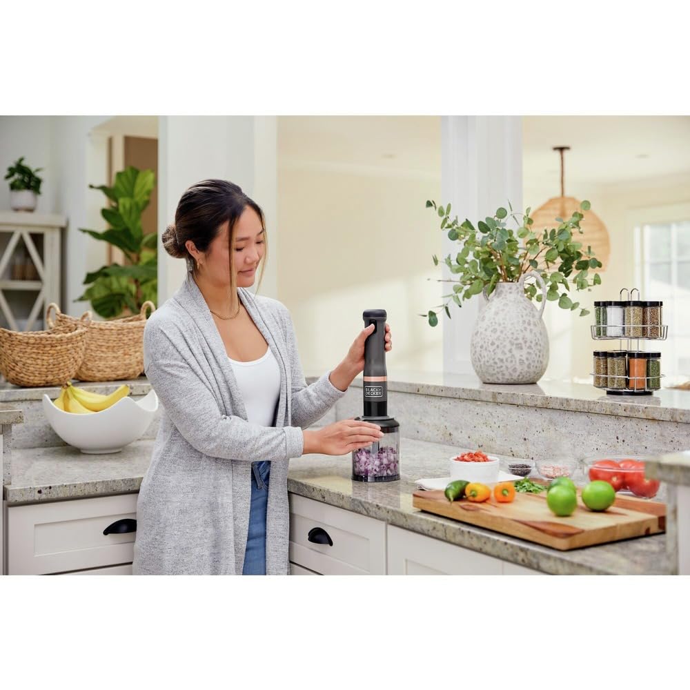 Black+Decker Kitchen Wand Cordless Immersion Blender, 4 In 1 Multi Tool Set, Hand Blender With Charging Dock, Grey (Bckm1014K01)