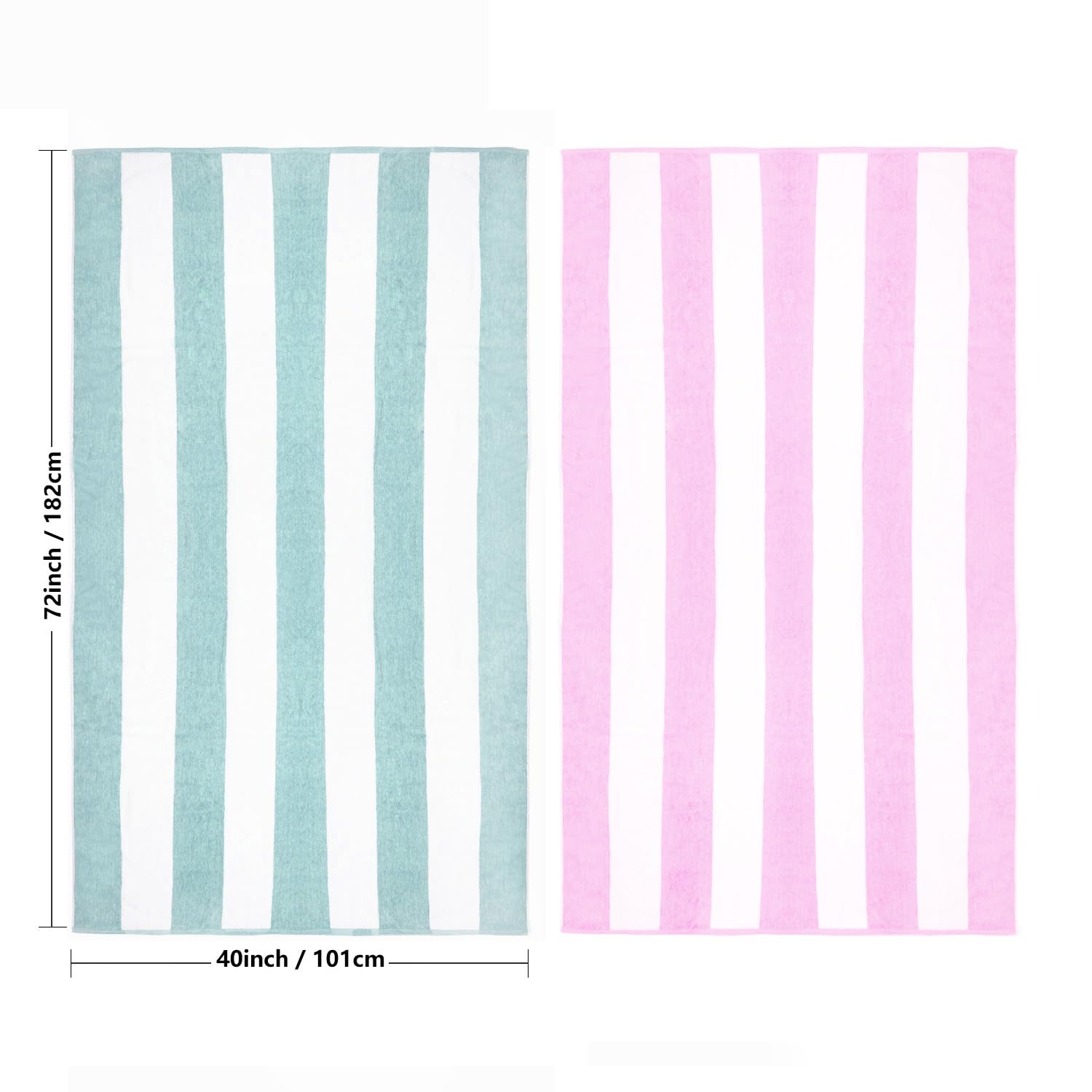 Clowood Plush Oversized Beach Towel - Cotton 40 X 72 Inch Large Thick Aqua Striped Cabana Pool Swimming Towel