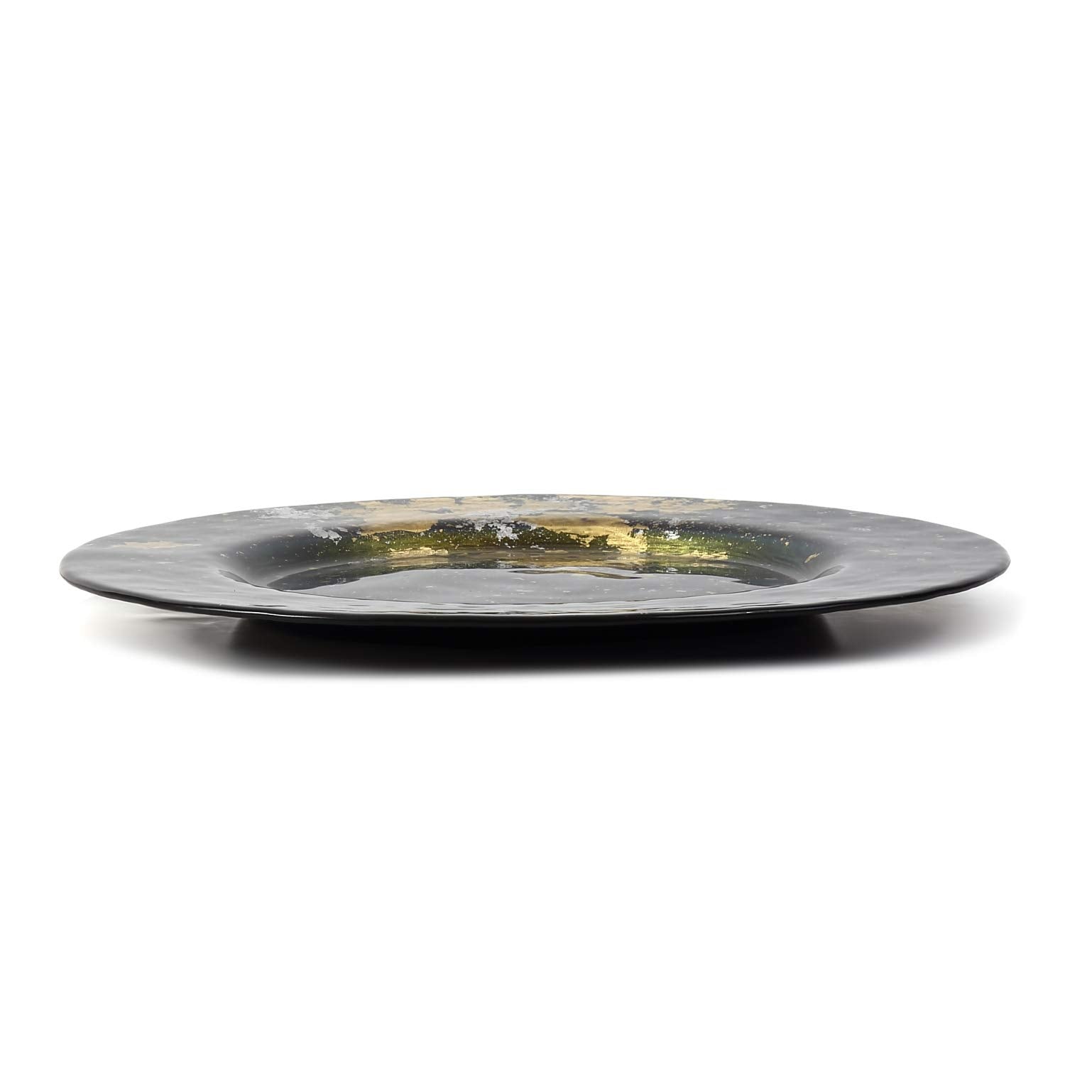 Syosaku Japanese Urushi Glass Dinner Plate F12.5-Inch Majestic Green With Gold Leaf, Dishwasher Safe