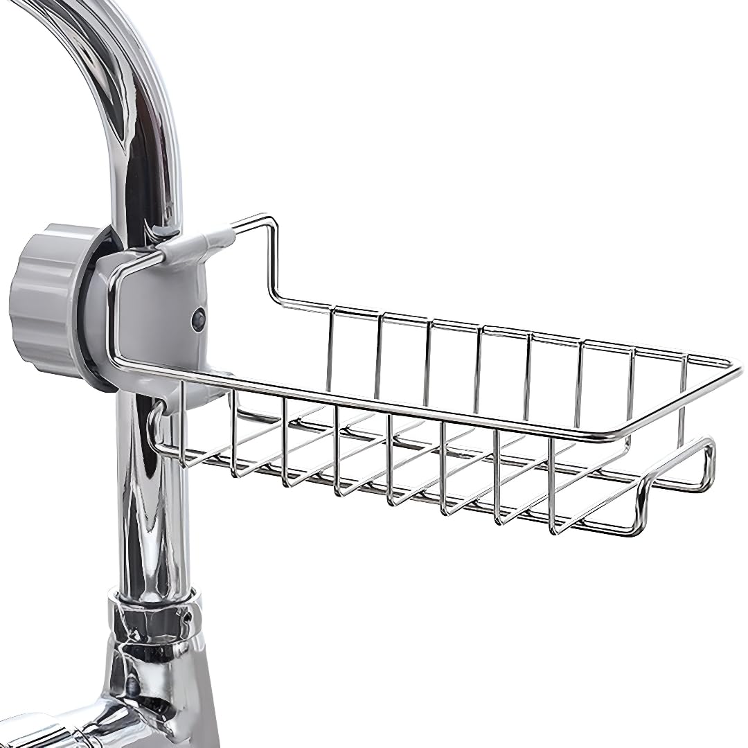 Meeto Stainless Steel Sink Caddy Organizer, Tap Organiser Clip Storage Rack Practical Home Kitchen Drain Rack With Towel Holder 