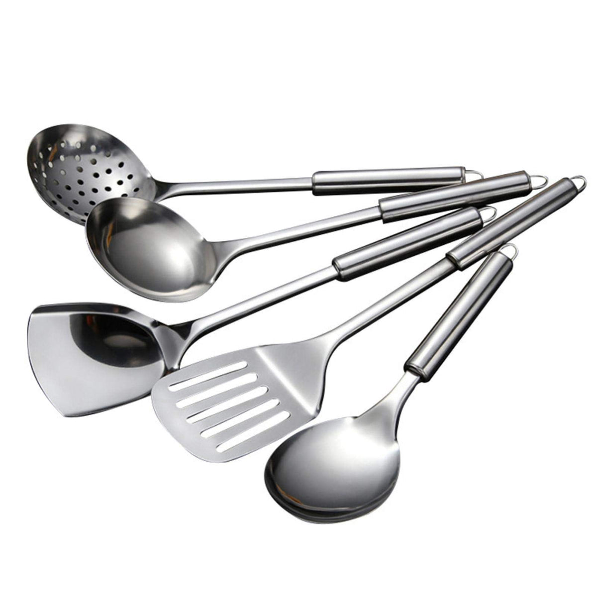 5 Pcs Stainless Steel Cooking Utensils Set Heat Resistant Kitchen Gadgets Utensil Set Includes Slotted Spoon, Slotted Spatula, L