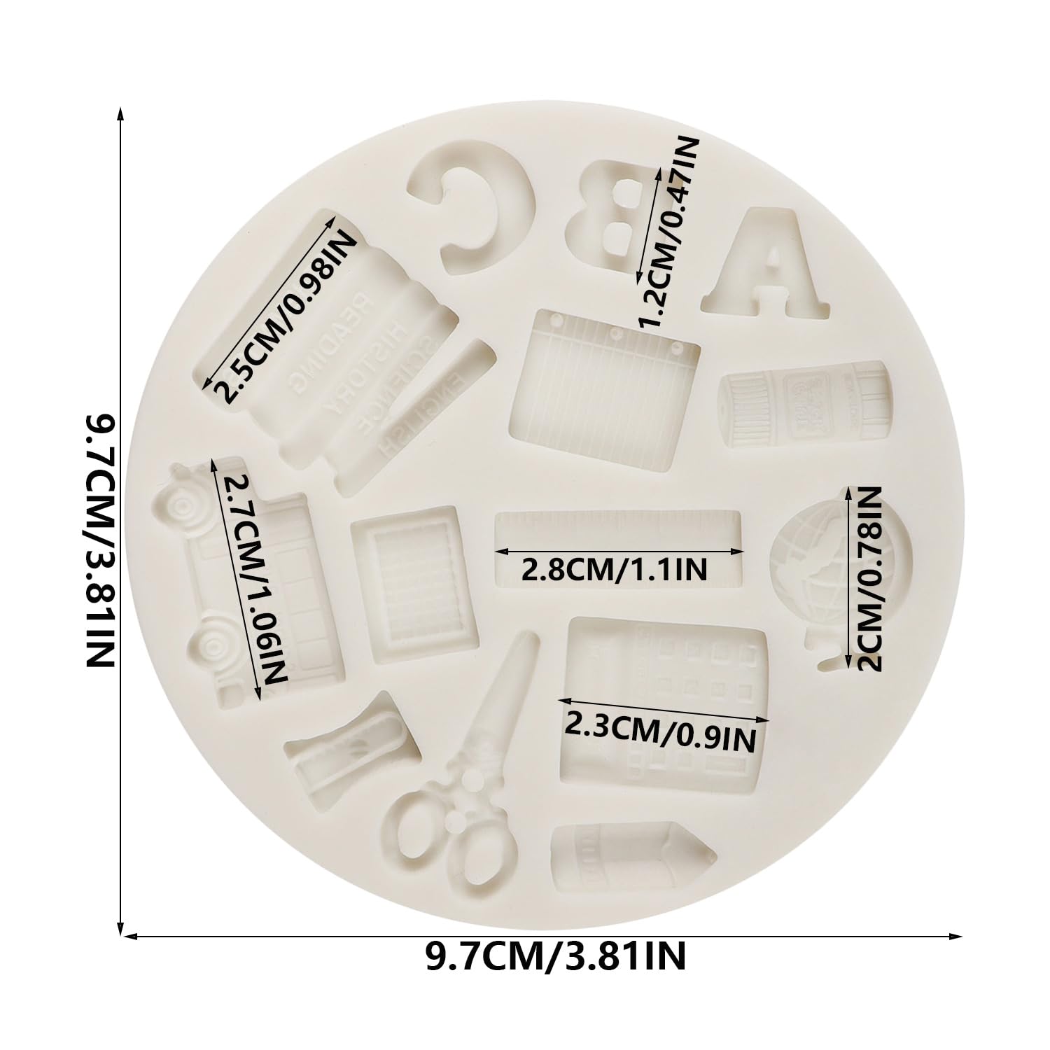 Qdmolds Back To School Silicone Molds Globe School Bus Crayon Ruler Scissors Pen Palette Calculator Fondant Molds For Cake Decor