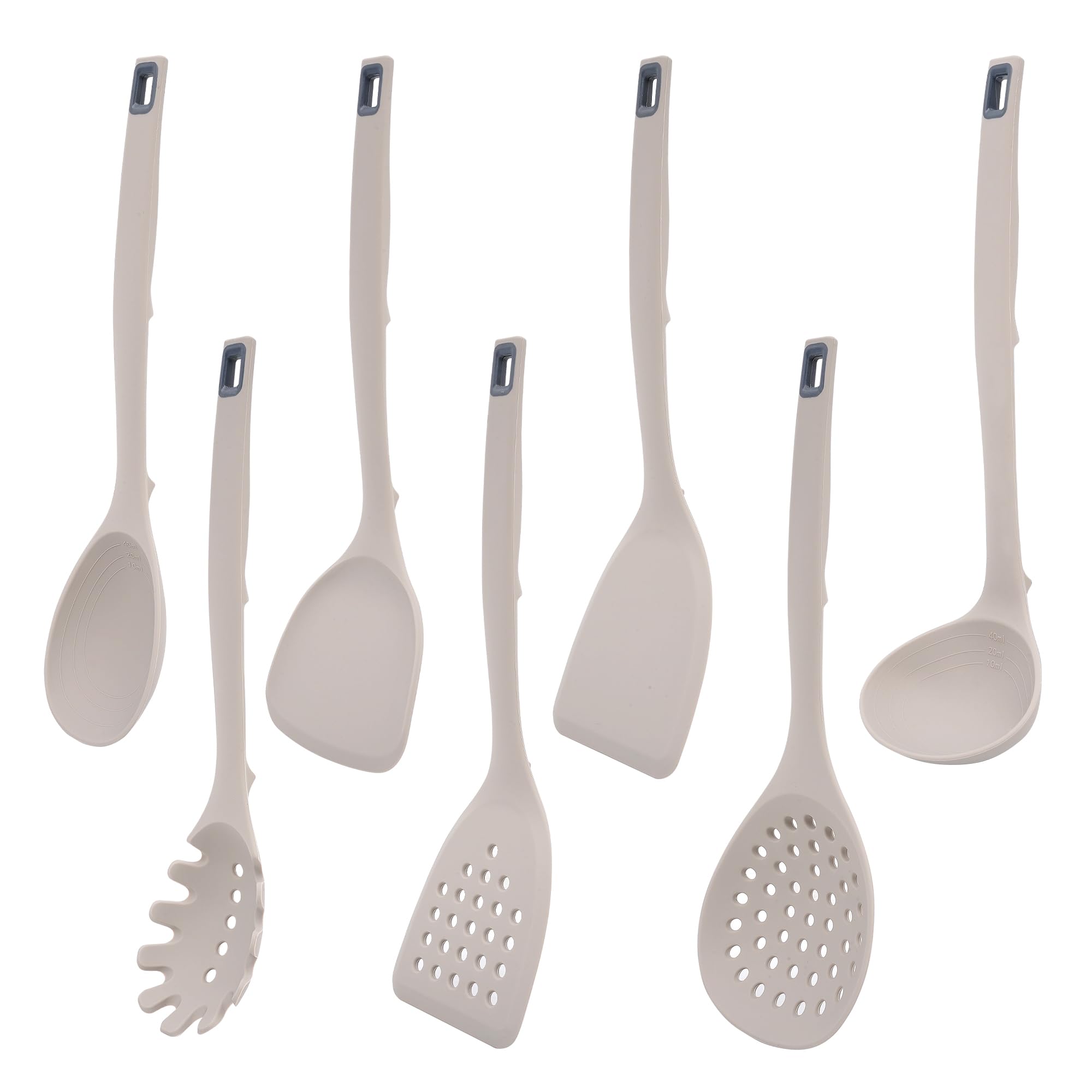 KSENDALO 7Piece Khaki Silicone Cooking Utensils Set  Food Grade BPAFree, 446F Heat Resistant, OnePiece Silicone Ladle, Spatu