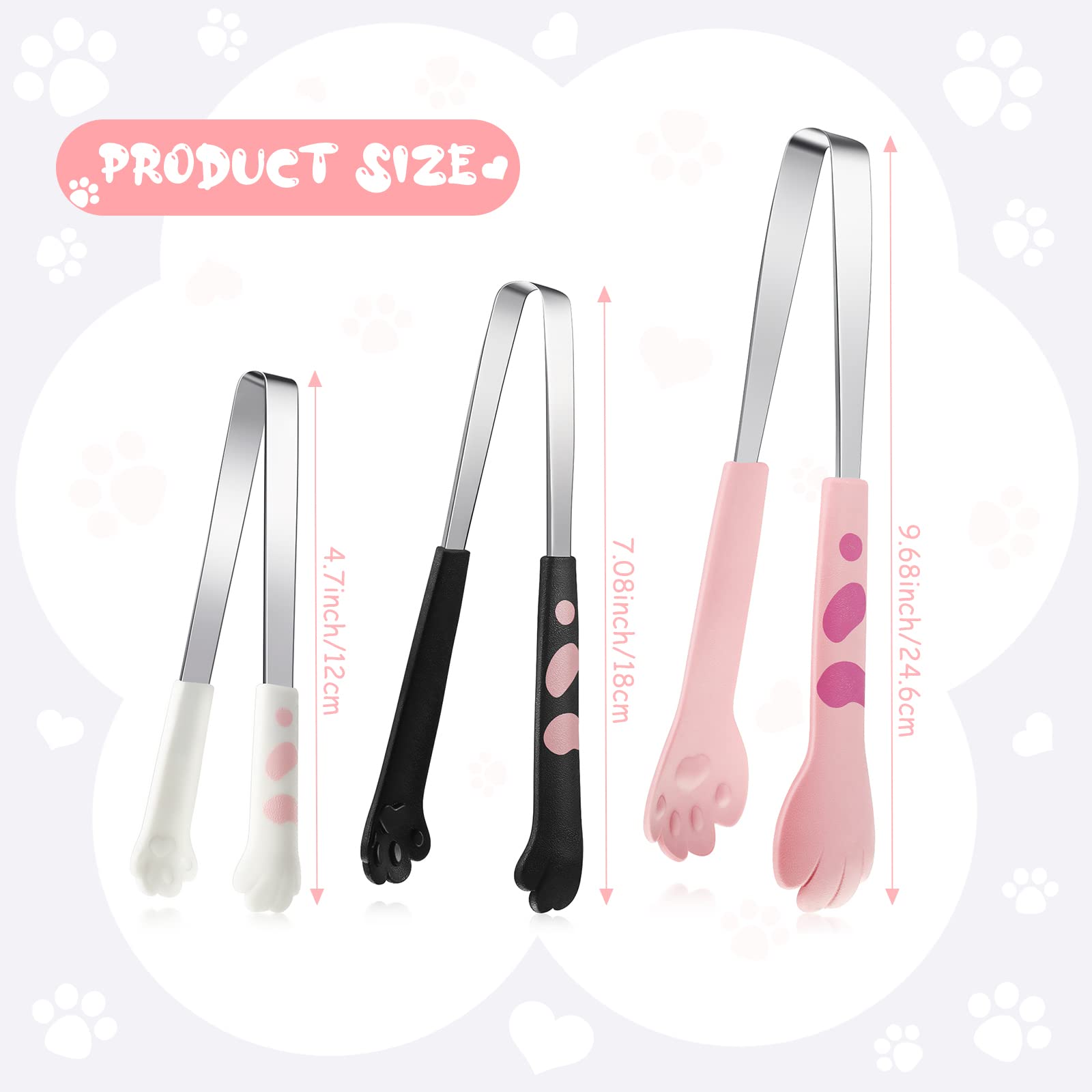 3 Pcs Cat Paw Tongs Cat Tongs Kawaii Food Kitchen Tongs Stainless Steel Tongs Cute Kitchen Accessories Gift For Cooking Toast, B