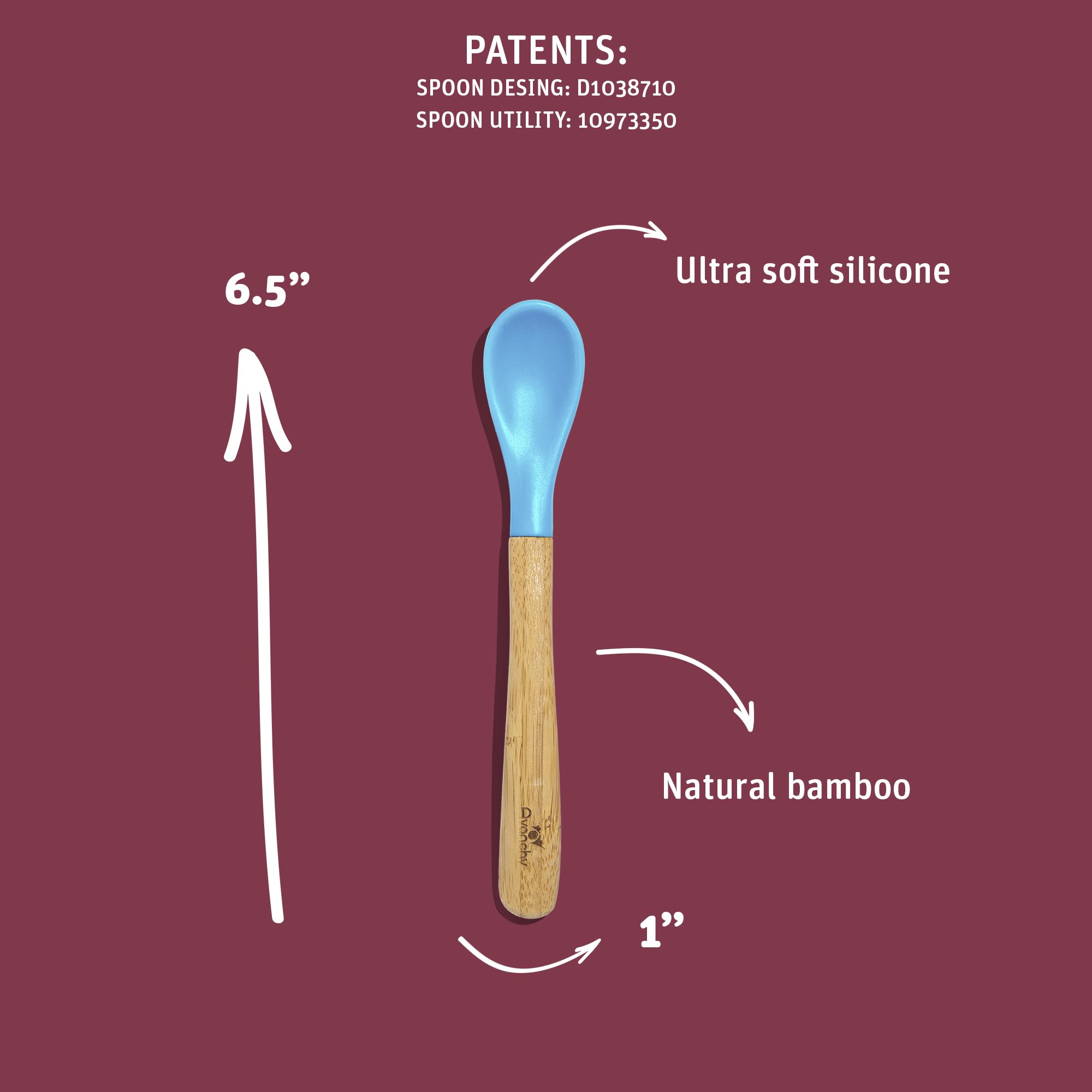 Avanchy Infant Baby Spoons Bamboo and Silicone Set  Self Feeding Food Utensils  4 Months Baby Led Weaning  5 Pack  With Blue Spoon