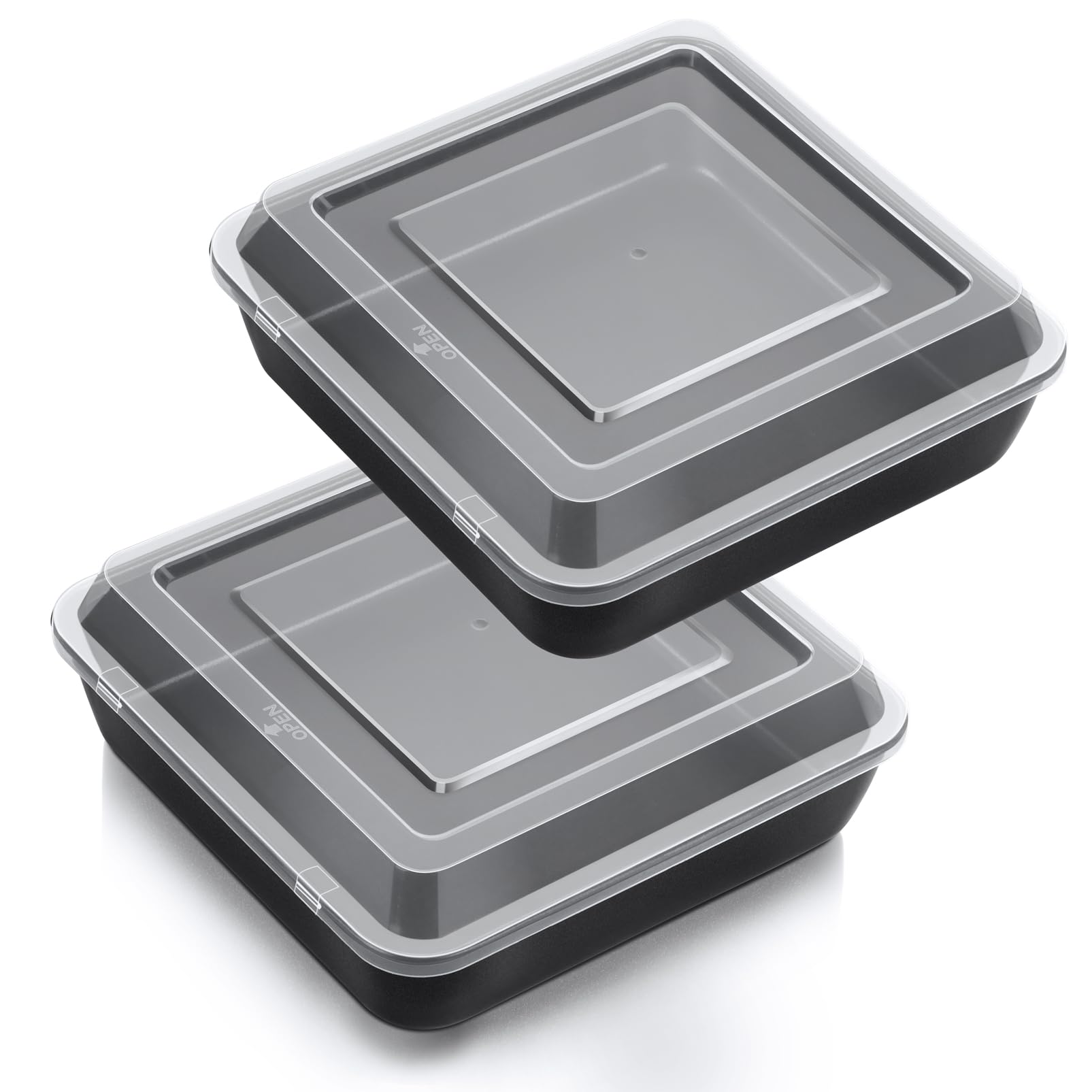 Teamfar 8 Inch Cake Pan, Square Cake Baking Pan & Plastic Lid Set With Stainless Steel Core & Nonstick Coating, For Baking Brown
