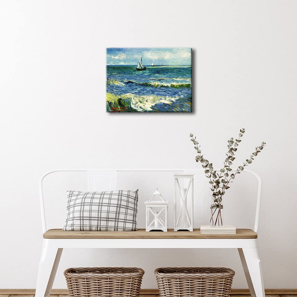 Wieco Art Canvas Prints Wall Art Seascape At Saintes Maries By Vincent Van Gogh Oil Paintings Reproduction Classical Giclee Artw
