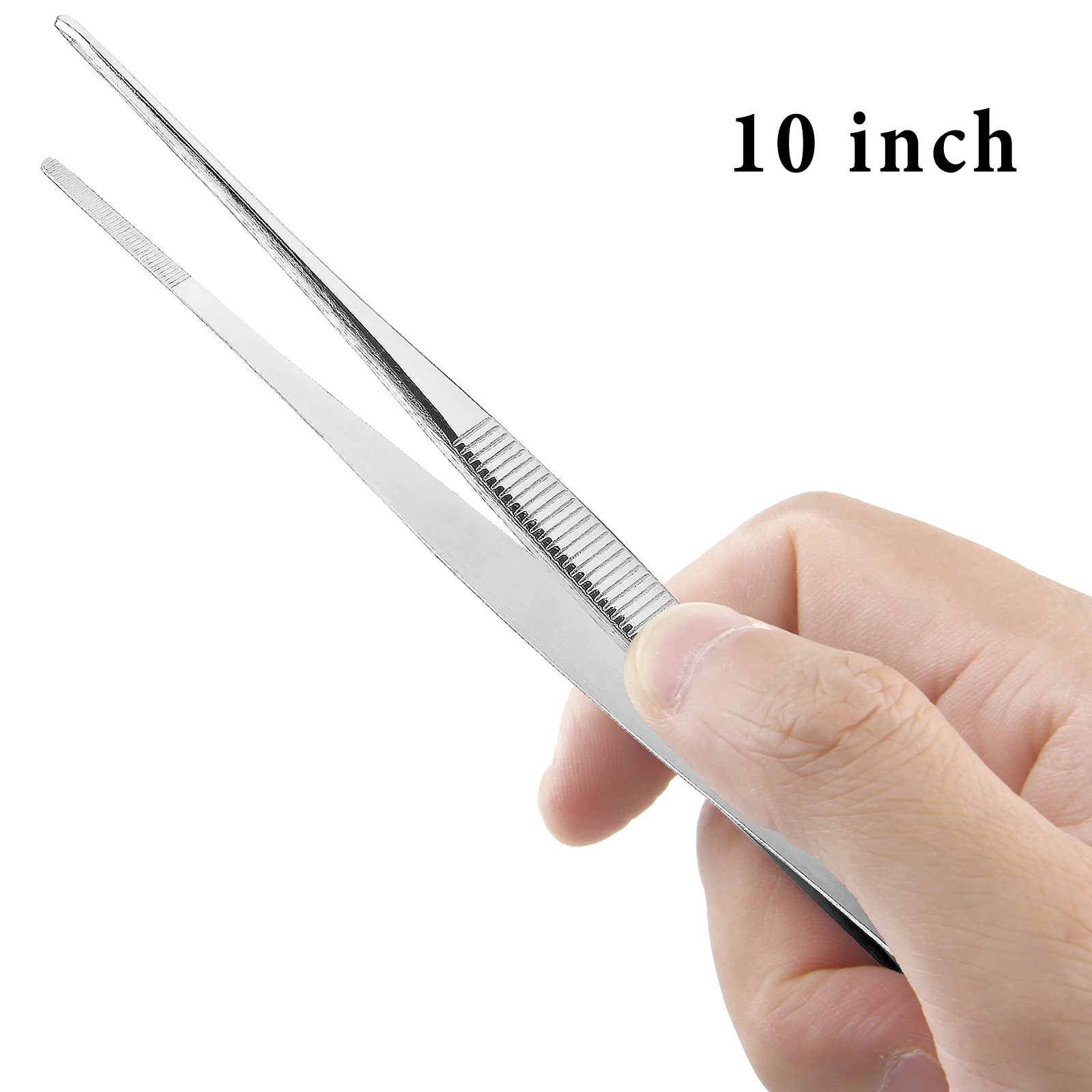 Suiwotin 2Pcs 10 Inch Cooking Tweezers Stainless Steel Kitchen Tweezers Long Tweezers With Straight Serrated Tip Heavy Duty Food