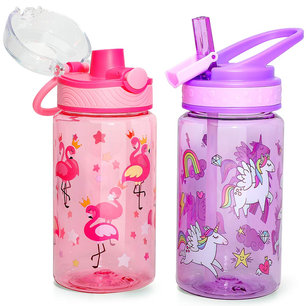 Home Tune 16Oz Kids Water Drinking Bottle - Tritan Bpa Free, Auto Flip Chug Lid, Sip Straw Lid, Carry Loop, Lightweight, Leak-Pr