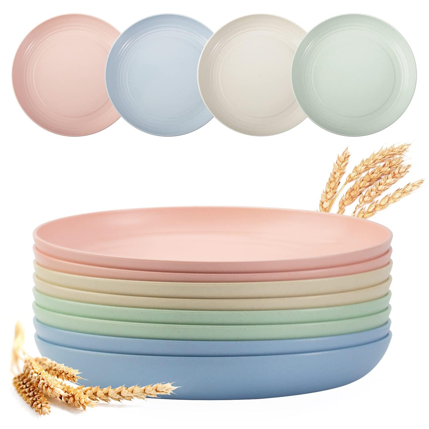 Oamceg 8 Pack Plastic Plates Reusable 10 Inches Unbreakable Lightweight Wheat Straw Plates, Salad Plates, Camping Plates, Dinner