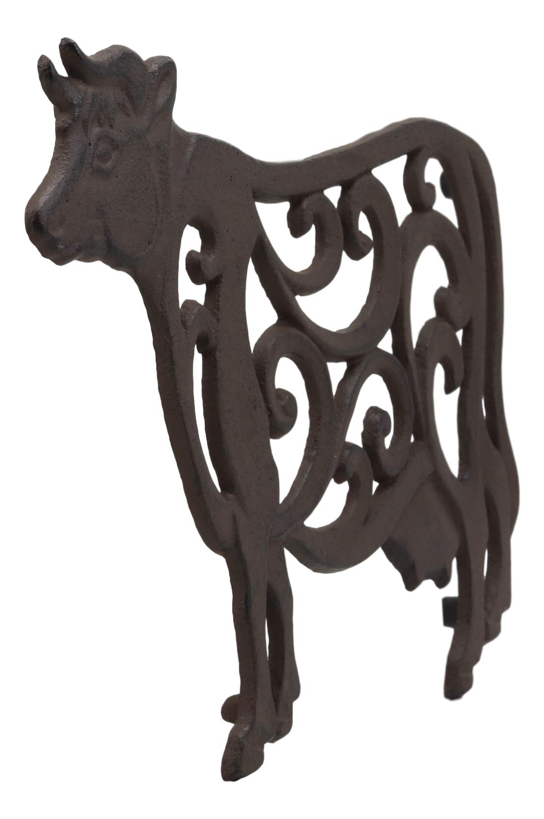 Ebros Gift 10.5'' Wide Western Farm Bovine Cow With Lace Scrolls Design Cast Iron Metal Trivet Southwest Rustic Country Ranch Co