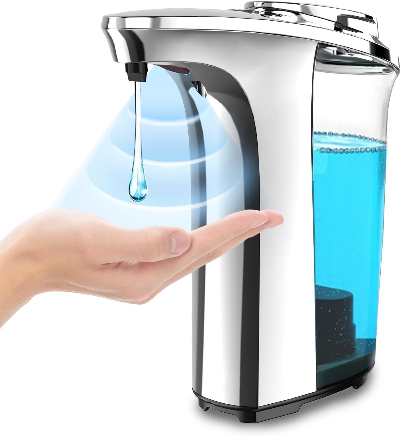FKWin Automatic Soap Dispenser, Touchless Hand Soap Dispensers 17oz/500ml with 5 Adjustable Soap Levels, Kitchen Soap Dispensers
