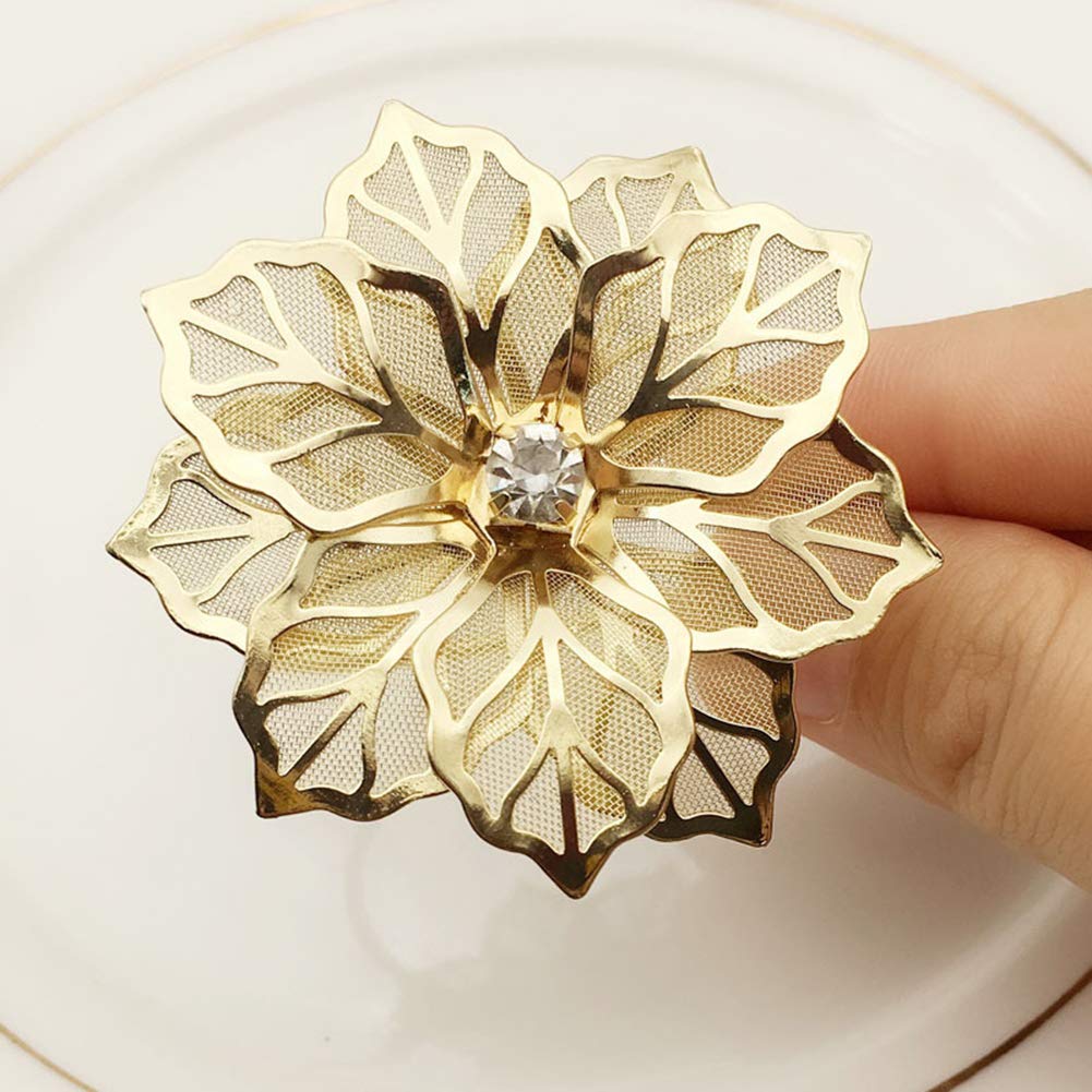 Nagu Flower Napkin Rings Set Of 6, Hollow Out Floral Napkin Holder Adornment Exquisite Household Napkins Rings Set Rhinestone Na