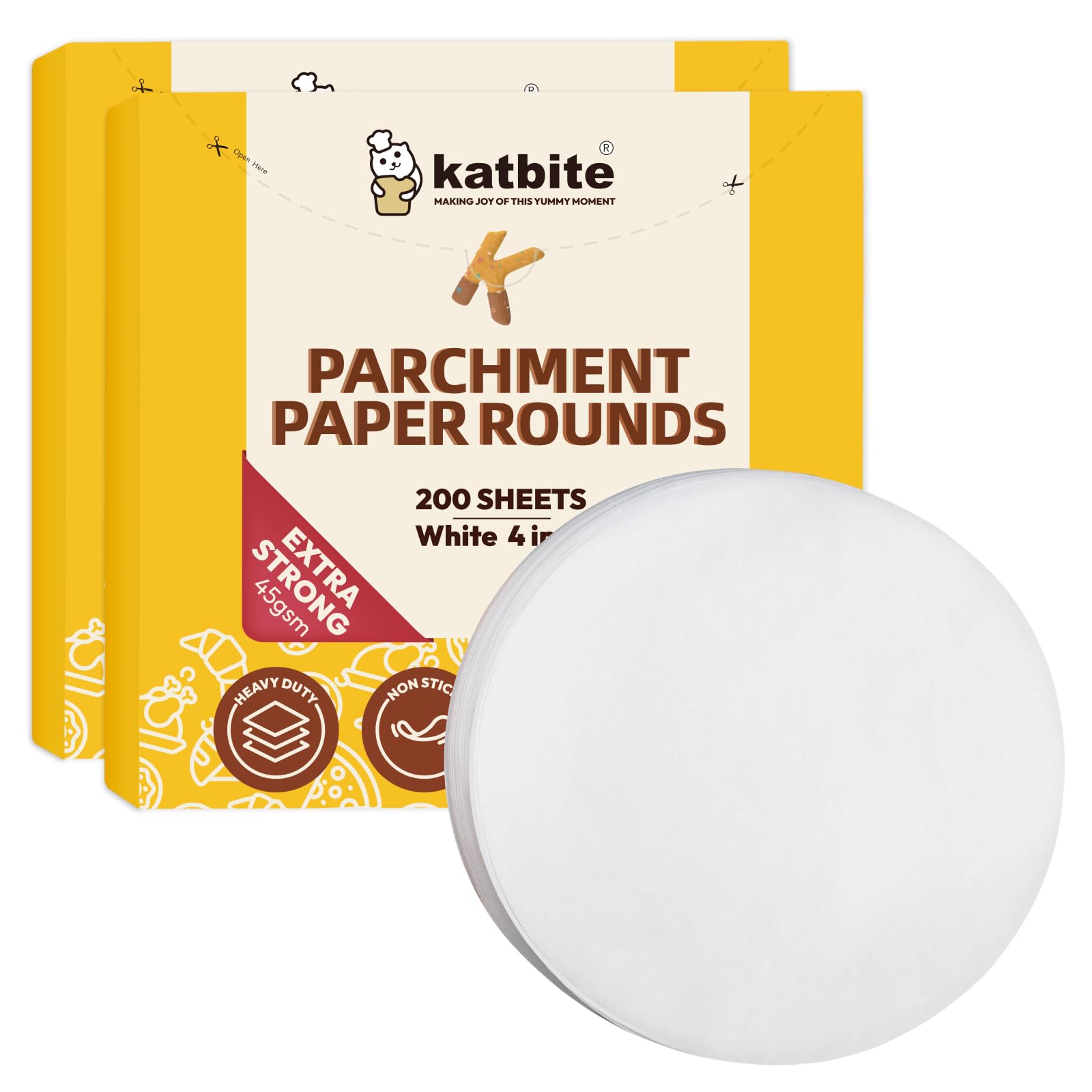 Katbite 4 Inch 400Pcs Parchment Paper Rounds, Round Parchment Paper For Cake Baking, Air Fryer Liners, Freezing, Tortilla Press(
