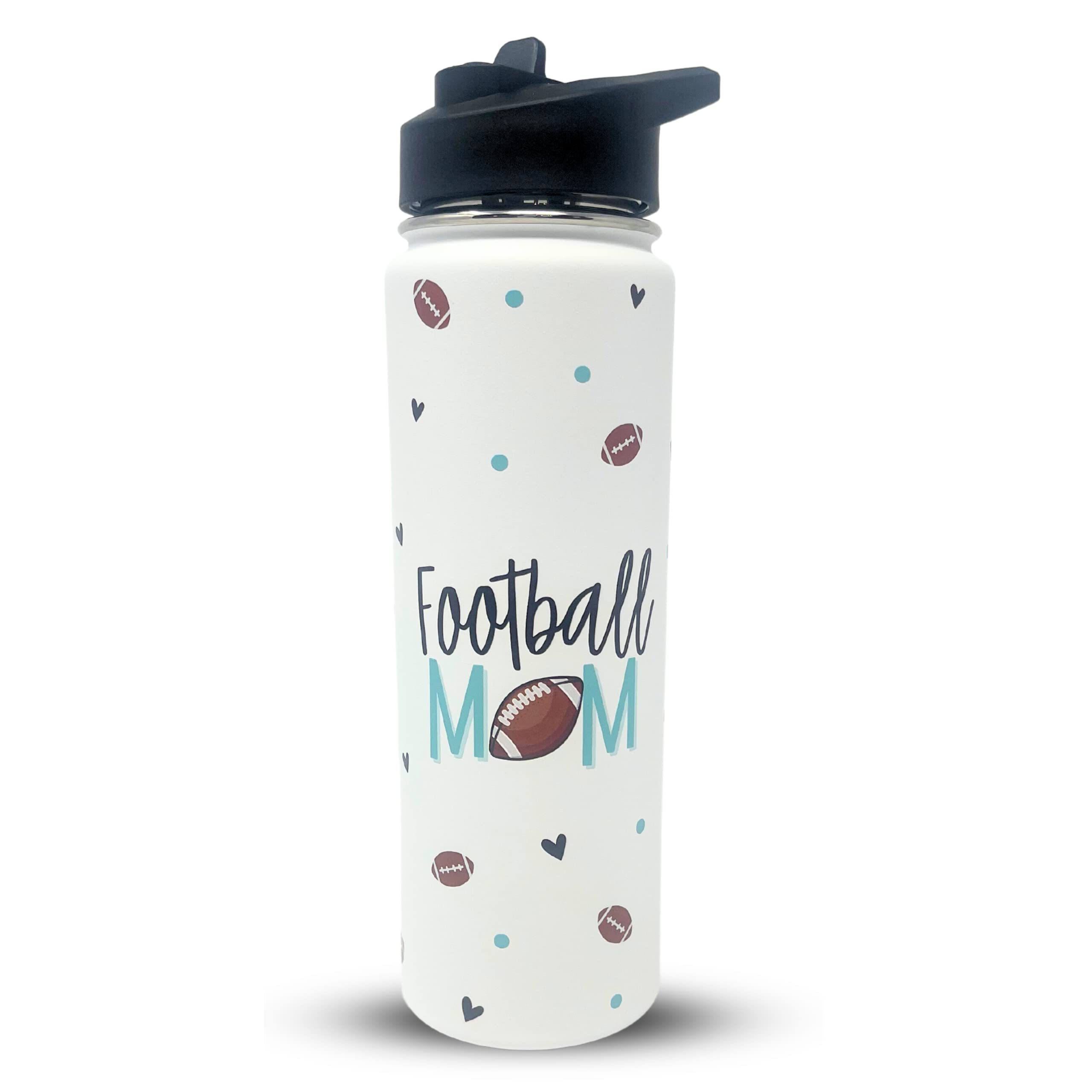 Brooke & Jess Designs Football Mom Tumbler Gifts - Large Insulated Water Bottle With Straw - Stainless Steel Metal 24 Oz Travel