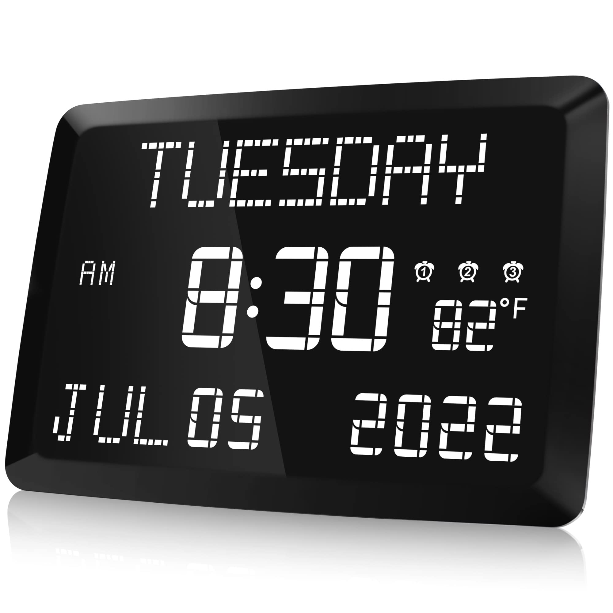 Raynic Digital Clock, 11.5 Large Display Digital Wall Clock,Adjustable Brightness Calendar Clock with Day and Date, Indoor Tempe