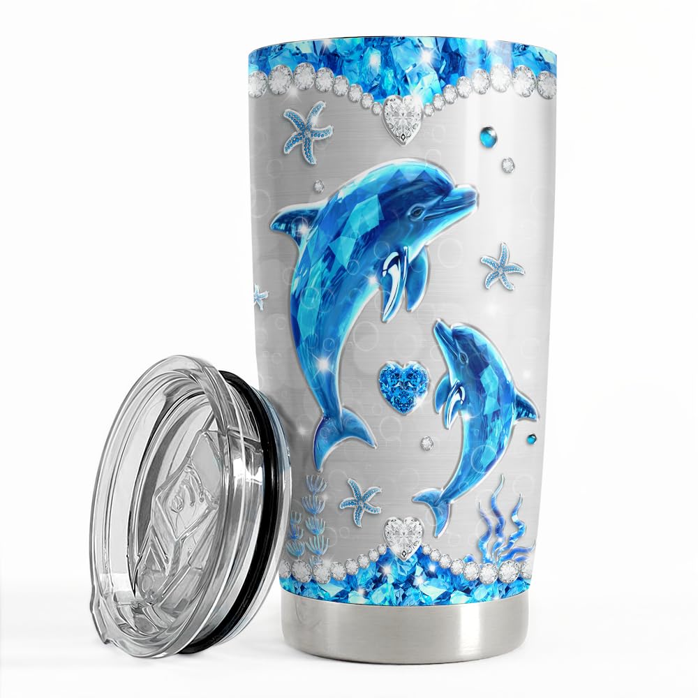 SANDJEST Dolphin Tumbler 20oz Stainless Steel Insulated Tumblers Coffee Travel Mug Cup Jewelry Drawings Style Gifts for Women Gi
