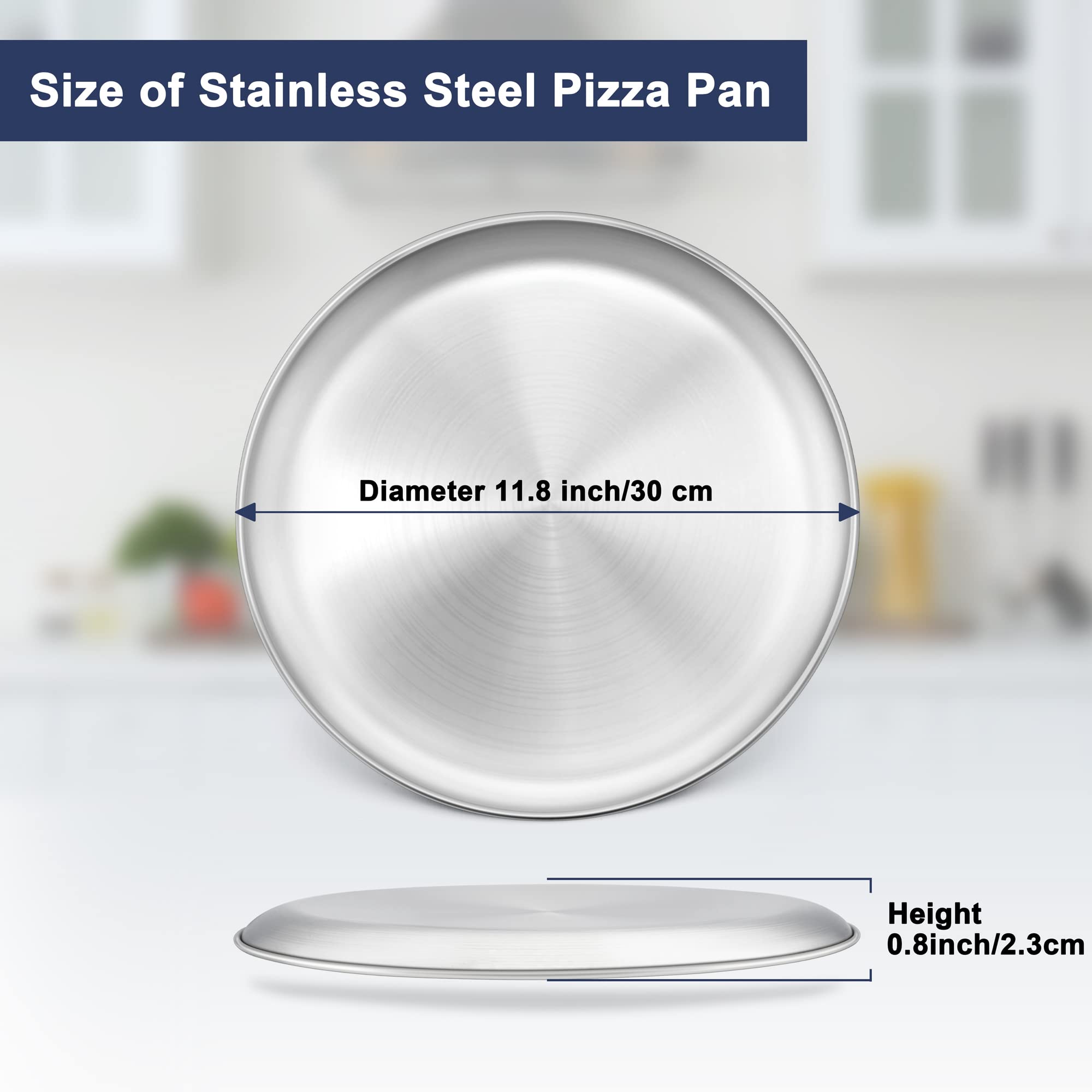 Lianyu 4 Pack Pizza Pan Set, 11.8 Inch Stainless Steel Pizza Serving Tray For Oven Baking, Nonstick Round Pizza Plate,Dishwasher