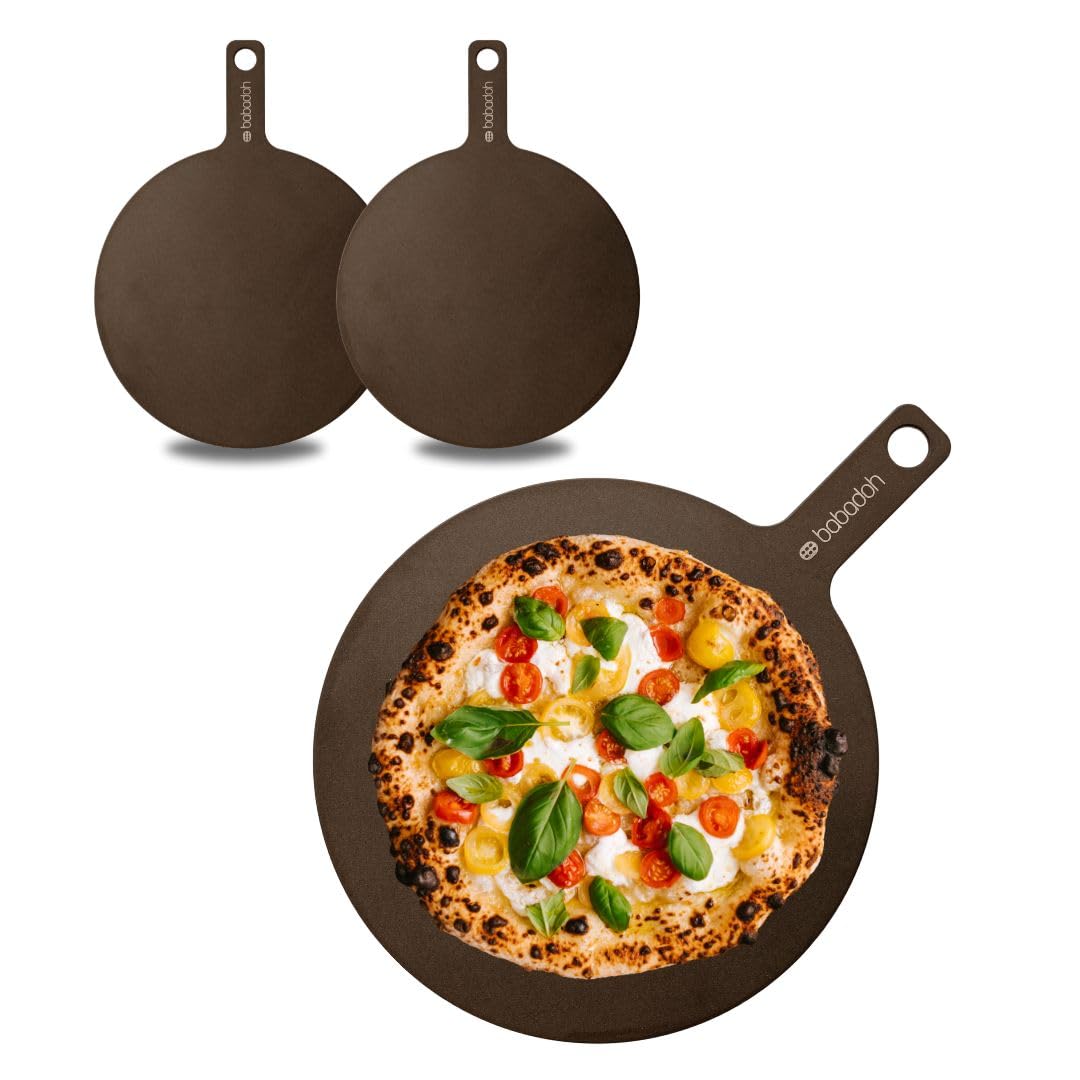 babadoh Wood Fibre Round Pizza Serving Boards | Set of two 12 Boards | Charcuterie Tray | Cheese Board | Dessert Platter