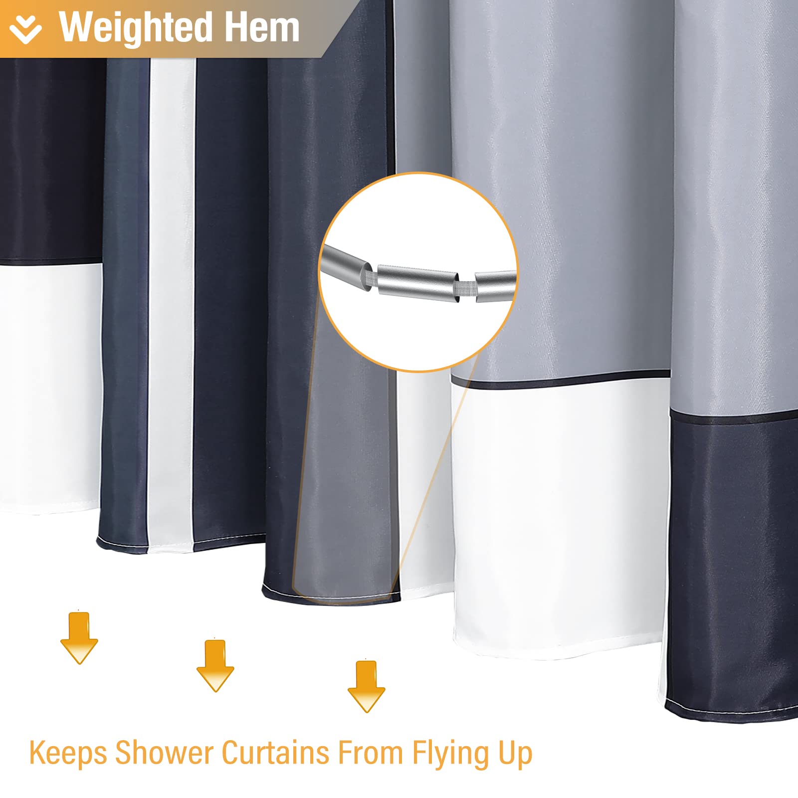 BTTN Stall Fabric Shower Curtain - 36 x 72 Inch Half Geometric Waterproof Cloth Shower Curtain Set with 6 Plastic Hooks  Weighted Hem  Narrow Modern Walk in RV Shower Curtains for Bathroom - Black