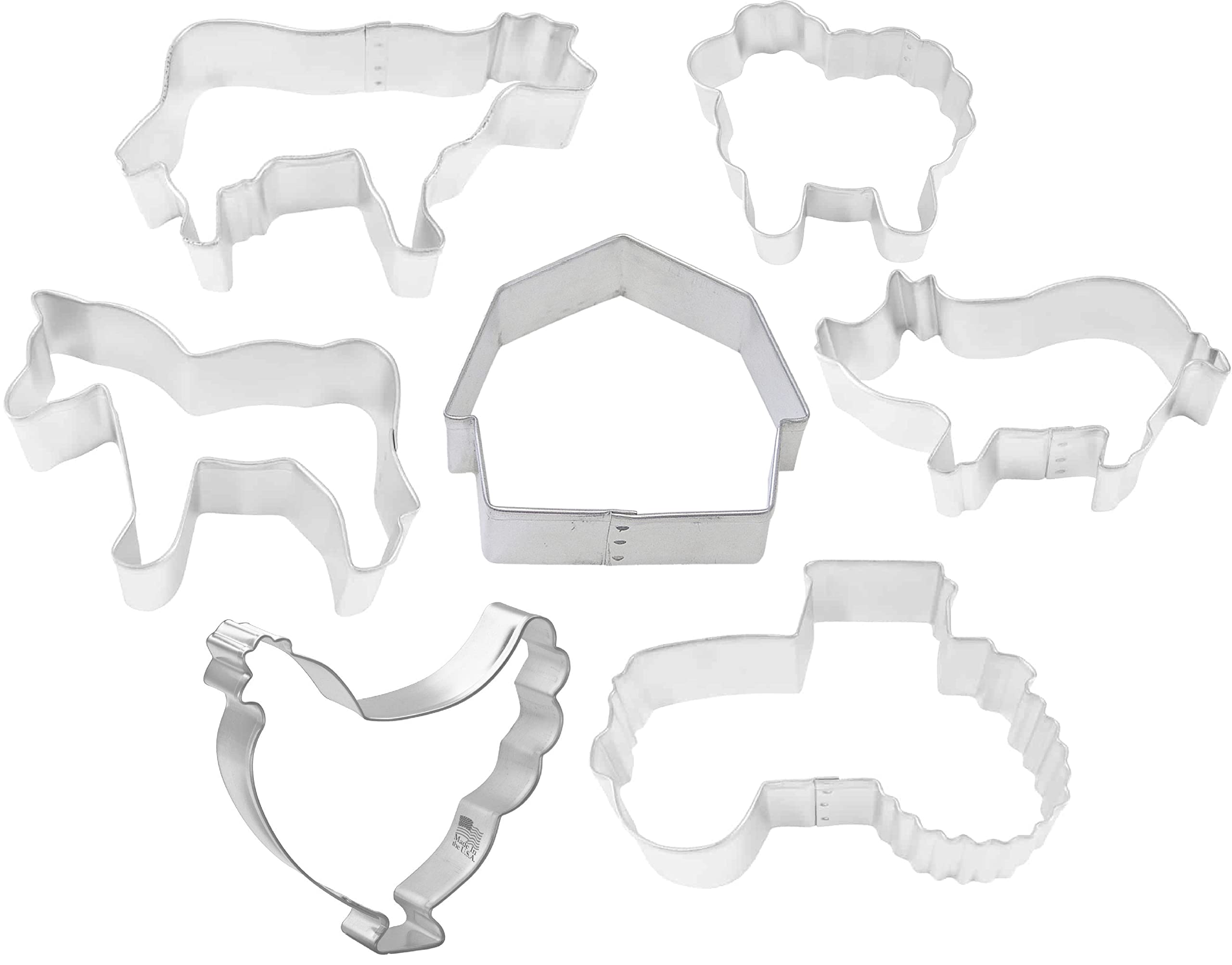 Farming Cookie Cutter 7 Piece Set From The Cookie Cutter Shop - Barn, Cow, Pig, Tractor, Horse Cookie Cutters - Tin Plated Steel