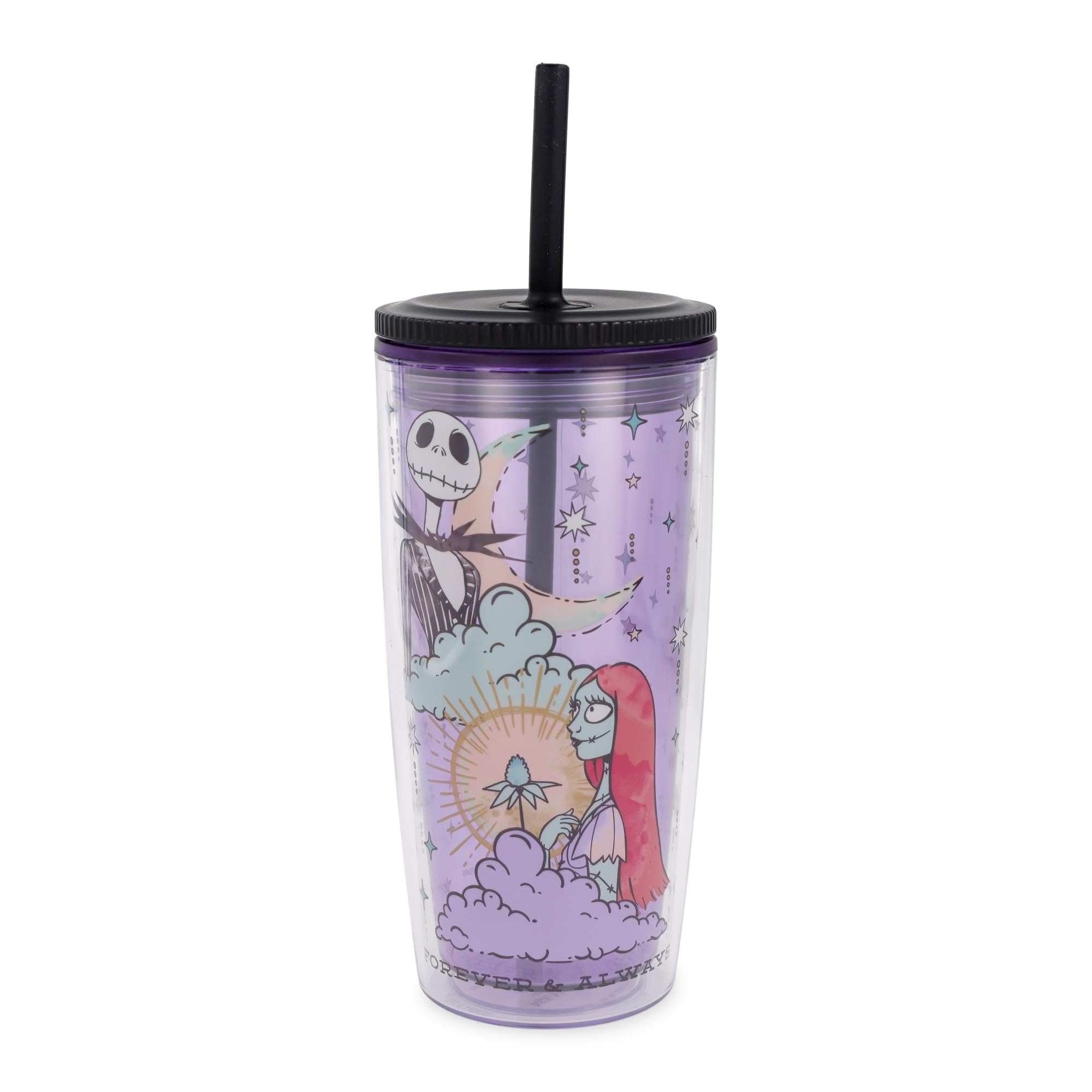 Silver Buffalo Disney Nightmare Before Christmas Forever and Always    Spill Resistant Plastic Tumbler Featuring Jack Skellingto