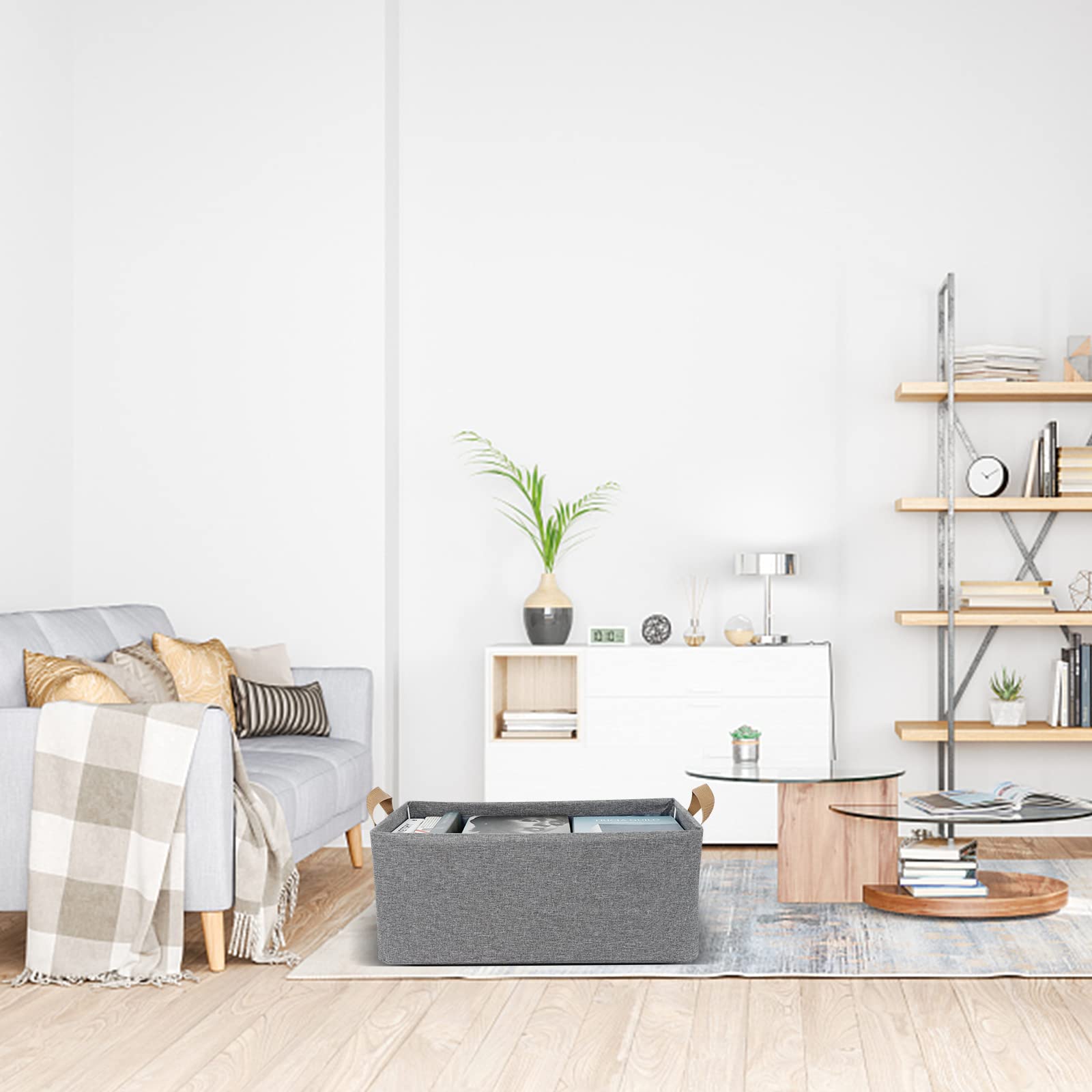 Dayard Fabric Storage Bins With Metal Frame, Large Storage Baskets For Closet Organizing, Rectangle 2-Pack, Grey