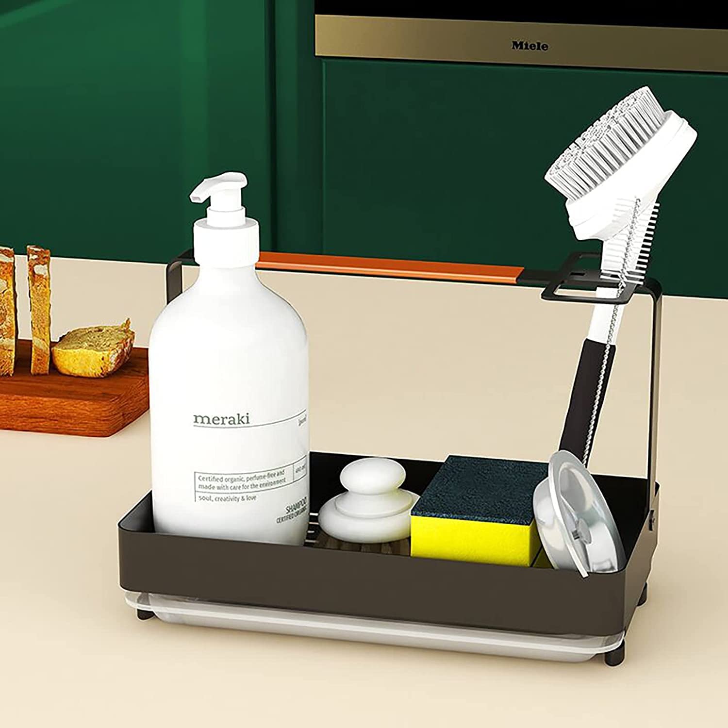 Tianyan Kitchen Sink Caddy Sponge Holder, Rustproof Kitchen Sink Organizer For Countertop With Drain Pan,4-In-1 Dish Brush Soap